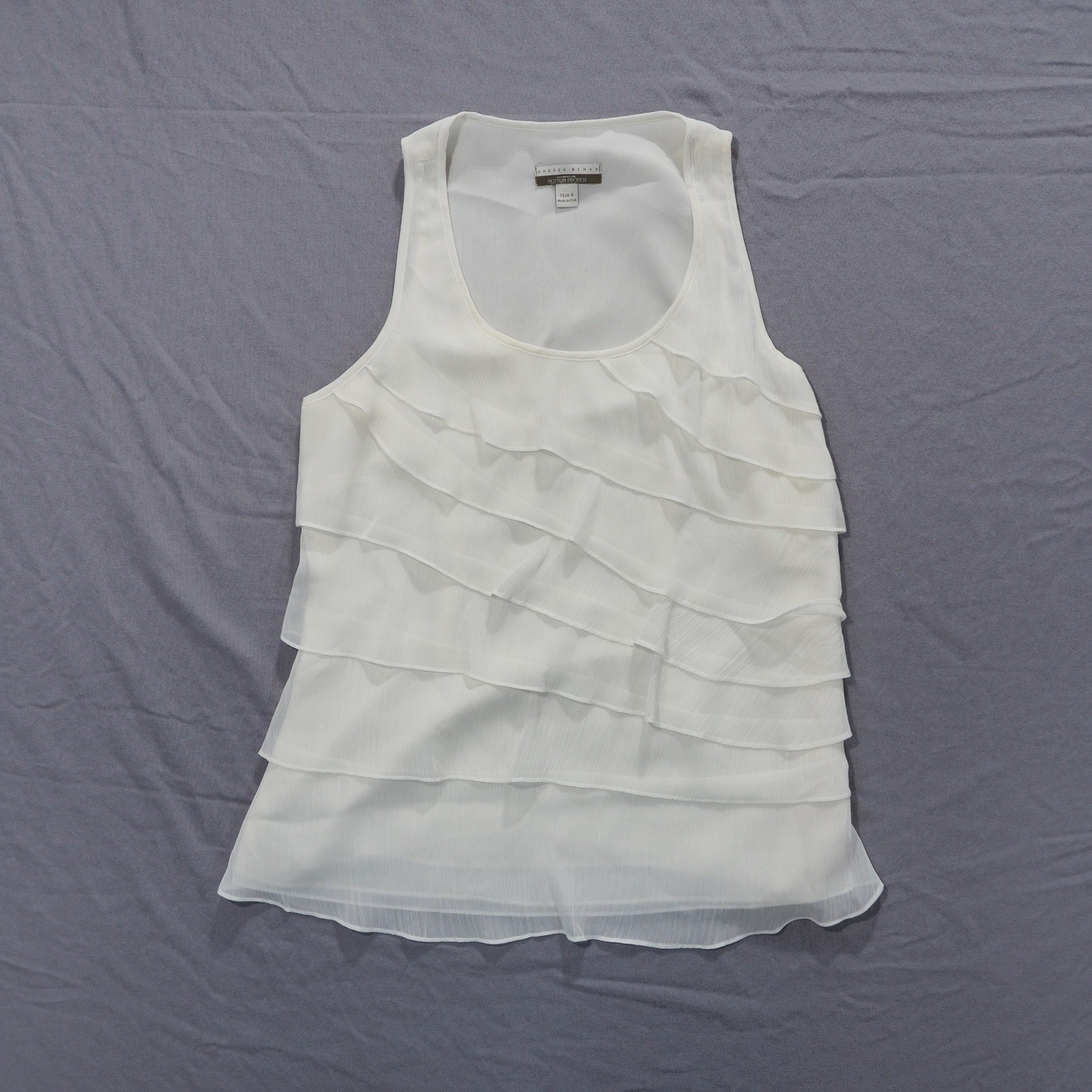 Andrea Behar Boston Proper Tank Top Women 6 White Boho Layered Ruffle Lagenlook