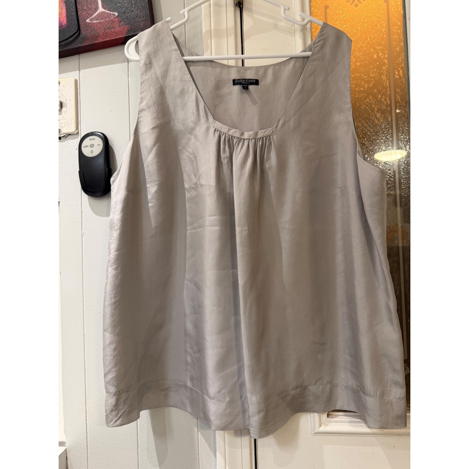 Eileen Fisher Woman Silk Tank Top Silver Gray Pleated Scoop Neck Blouse 1X