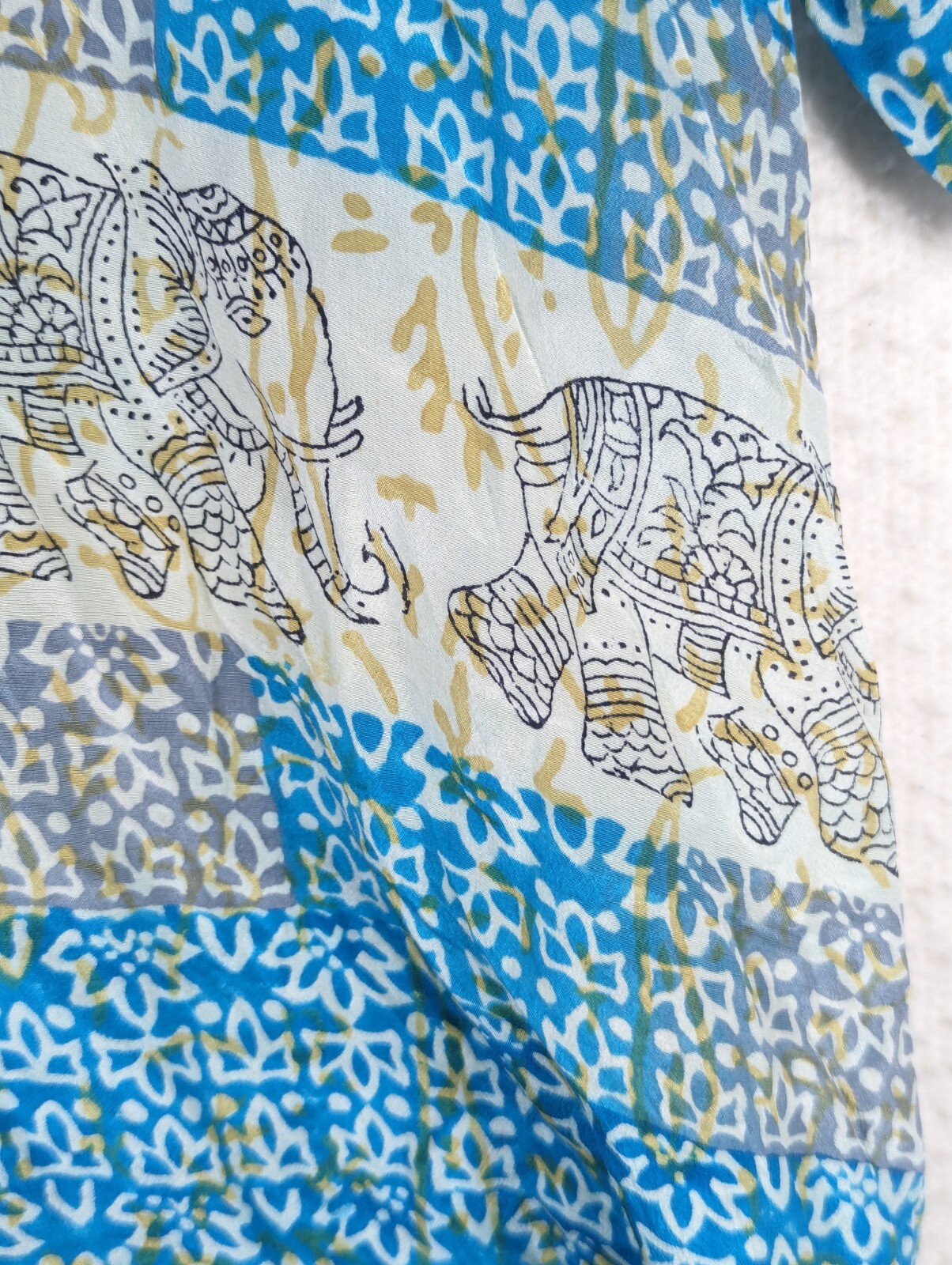 Tolani Marti Tunic Silk Torquoise Elephant Design Medium (Sold Out On Site)