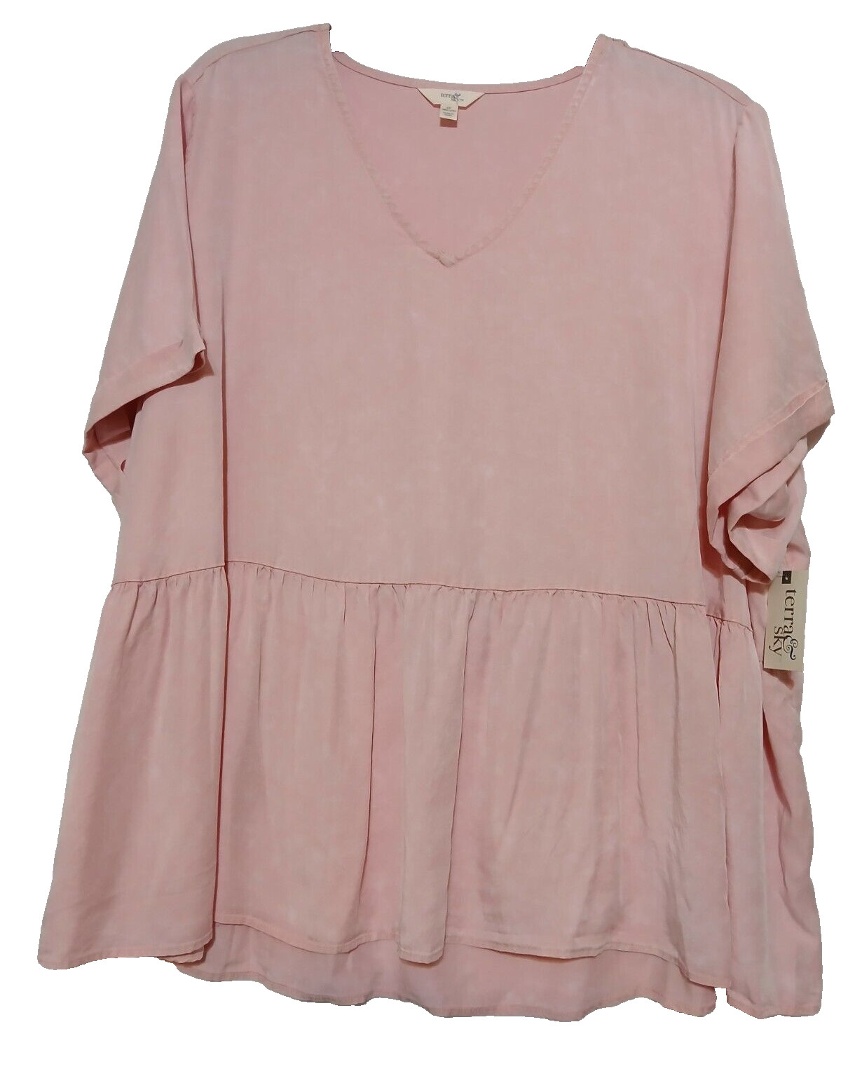 Terra & Sky V-Neck Babydoll Lyocell Top Black, Blue, Pink & Green You Pick 1