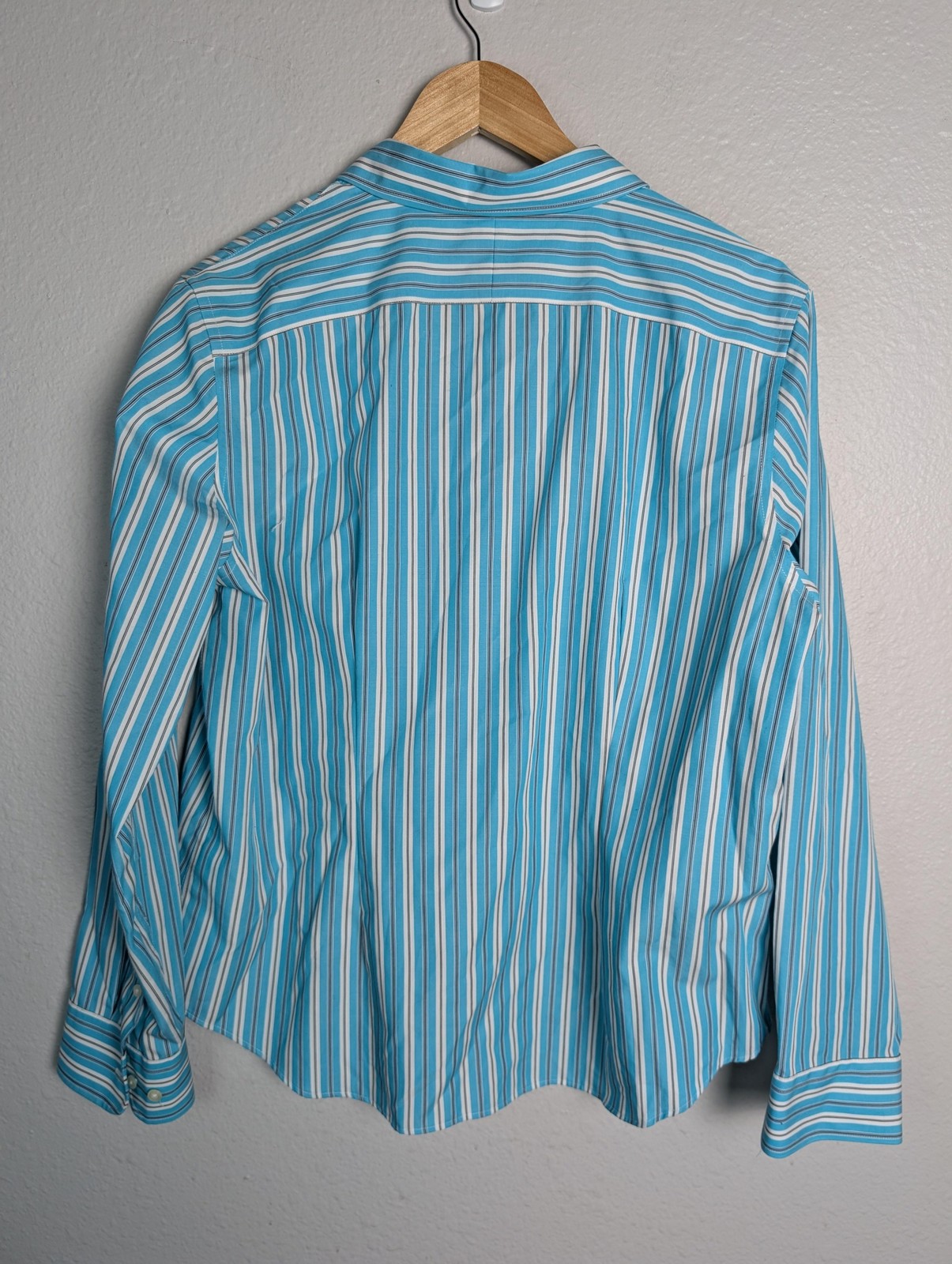 Chaps Button-Up Womens P/XL Blue Striped Collared Long Sleeve Cotton Easy Care