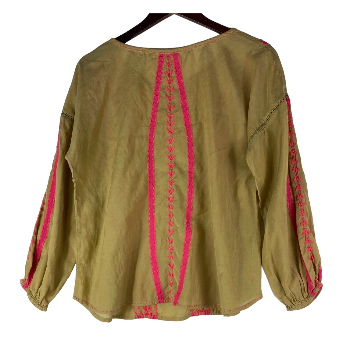 Sundance Catalog PM Medium Petite Top Tunic Shirt Peasant Gypsy Tan Pink cc