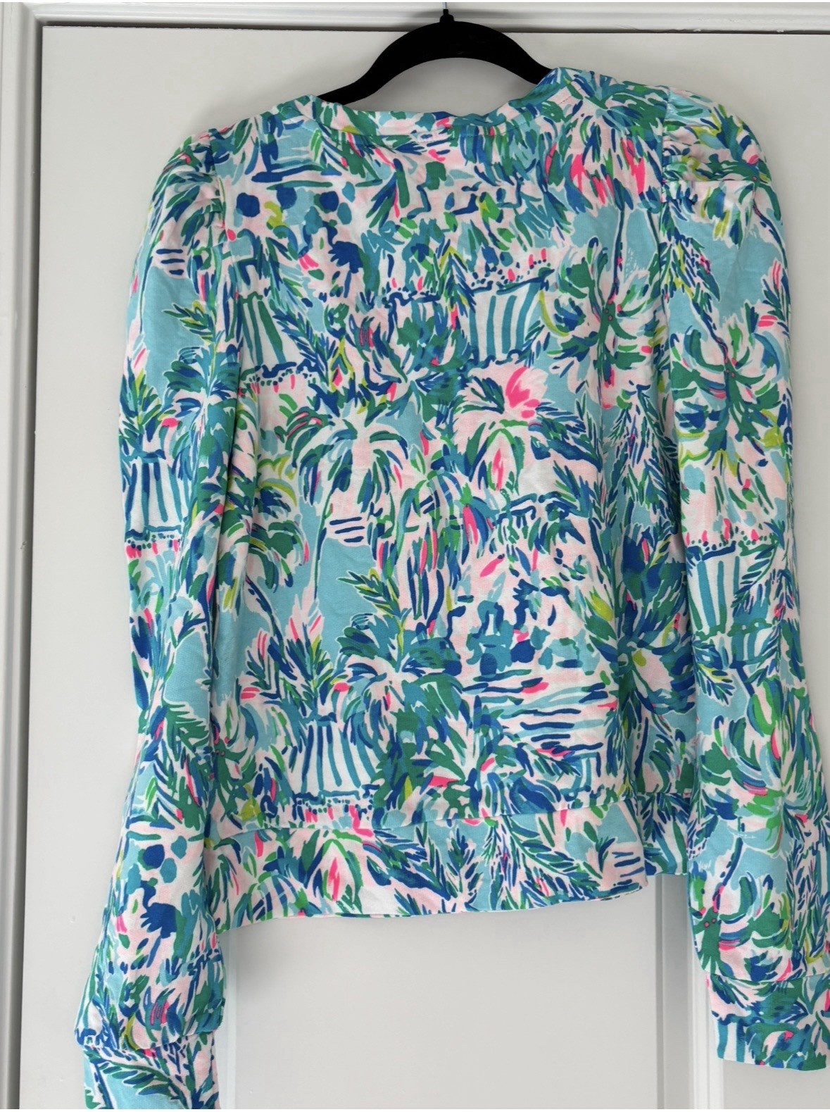 Lilly Pulitzer Jansen Long Sleeve Sweatshirt Blue Ibiza Tropical Size L NWOT