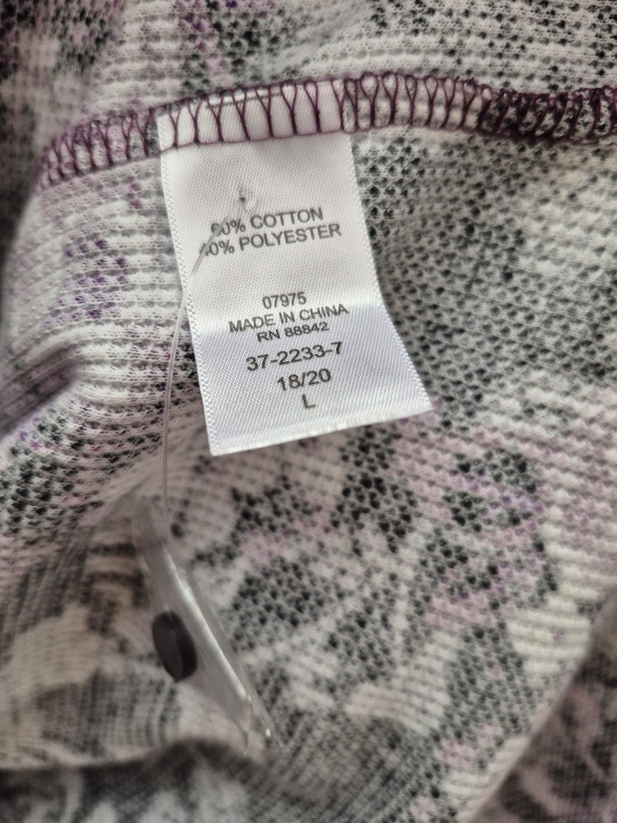 Womens Blouse L 18/20 Thermal Black White Purple With Floral Design New