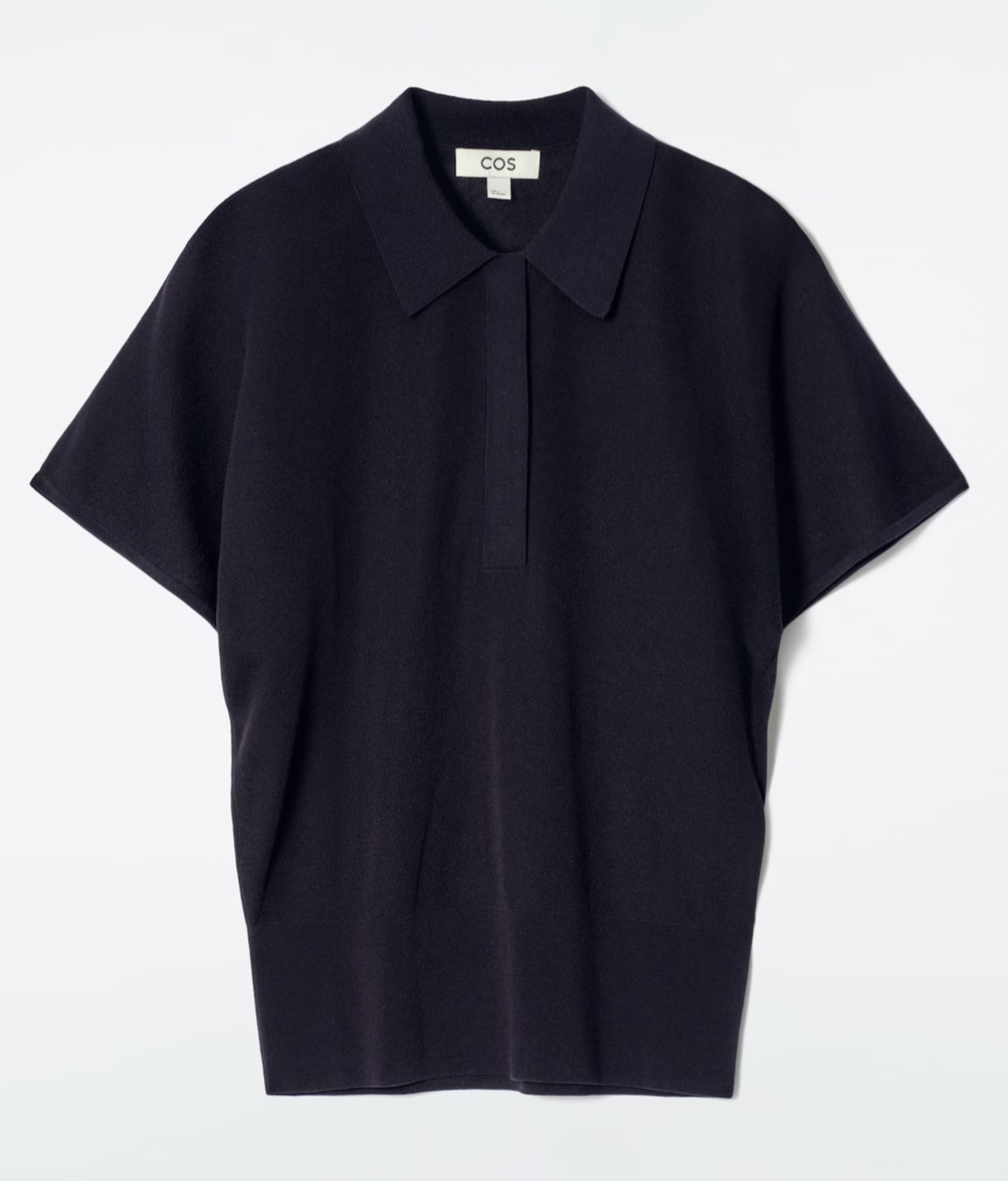 COS finely knit polo top short sleeve semi batwing in midnight navy blue Size M