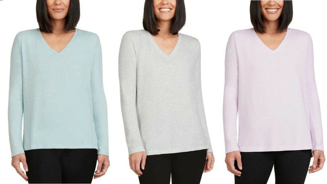 Matty M Ladies’ Cozy V-Neck Top Super Soft Sweater Pullover Blue Grey Purple