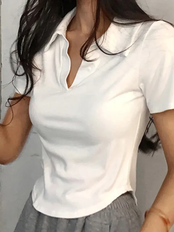 Blusa de verano de manga corta con solapa para mujer, estilo retro, con cuello e