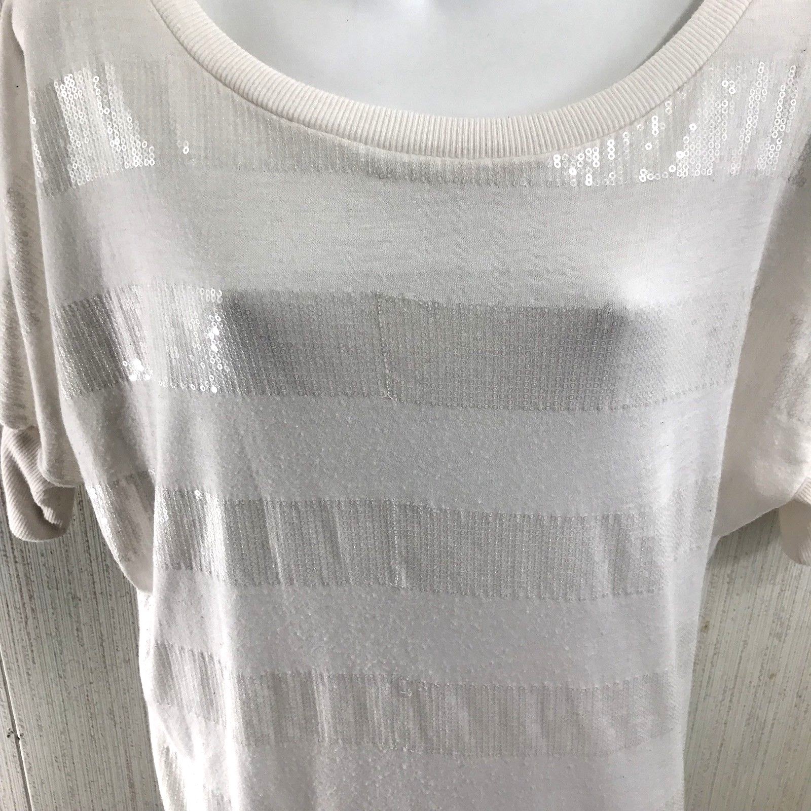 Love Rocks Woman Top Ivory S Sparkle Embellished Dolman Short Sleeve 90’s Retro