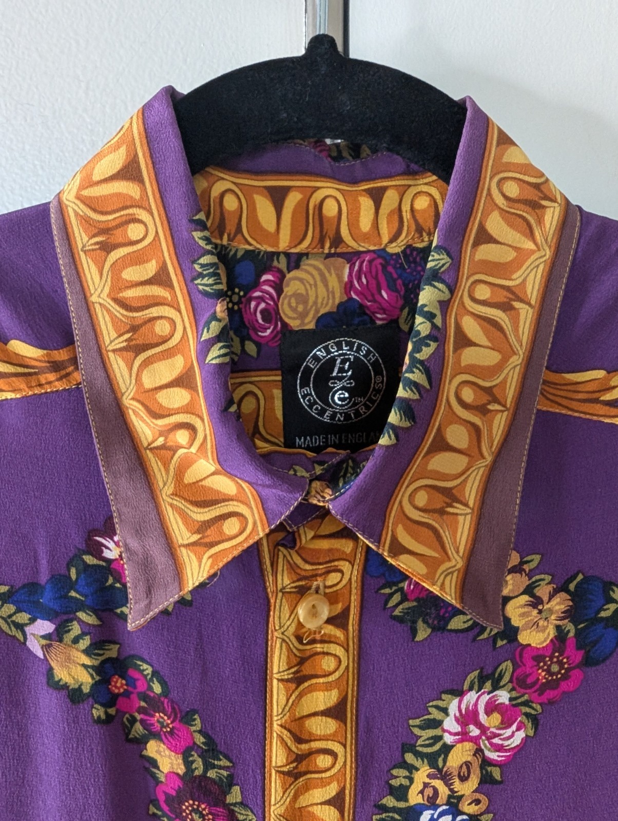 English Eccentrics Silk Button Down Oversized Animal Design XS