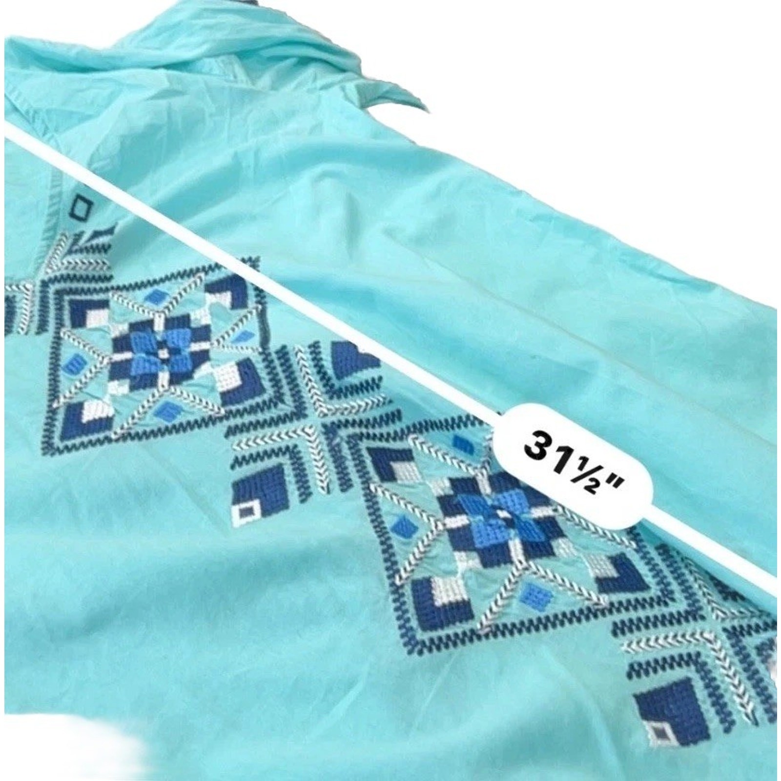 Mud Pie Beach To Bar Tunic L Turquoise Aztec Embroidered Cover Up Boho