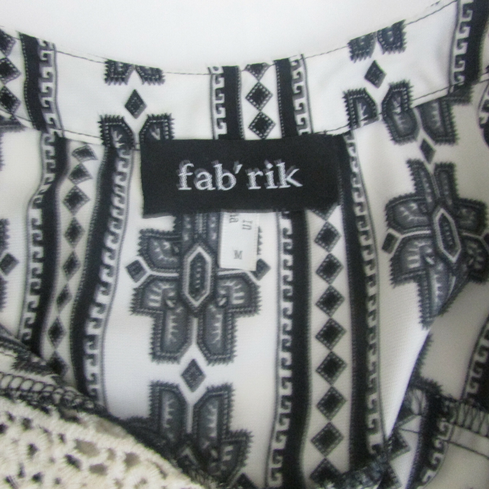 Fab’rik Womens Blouse Medium Black White Boho
