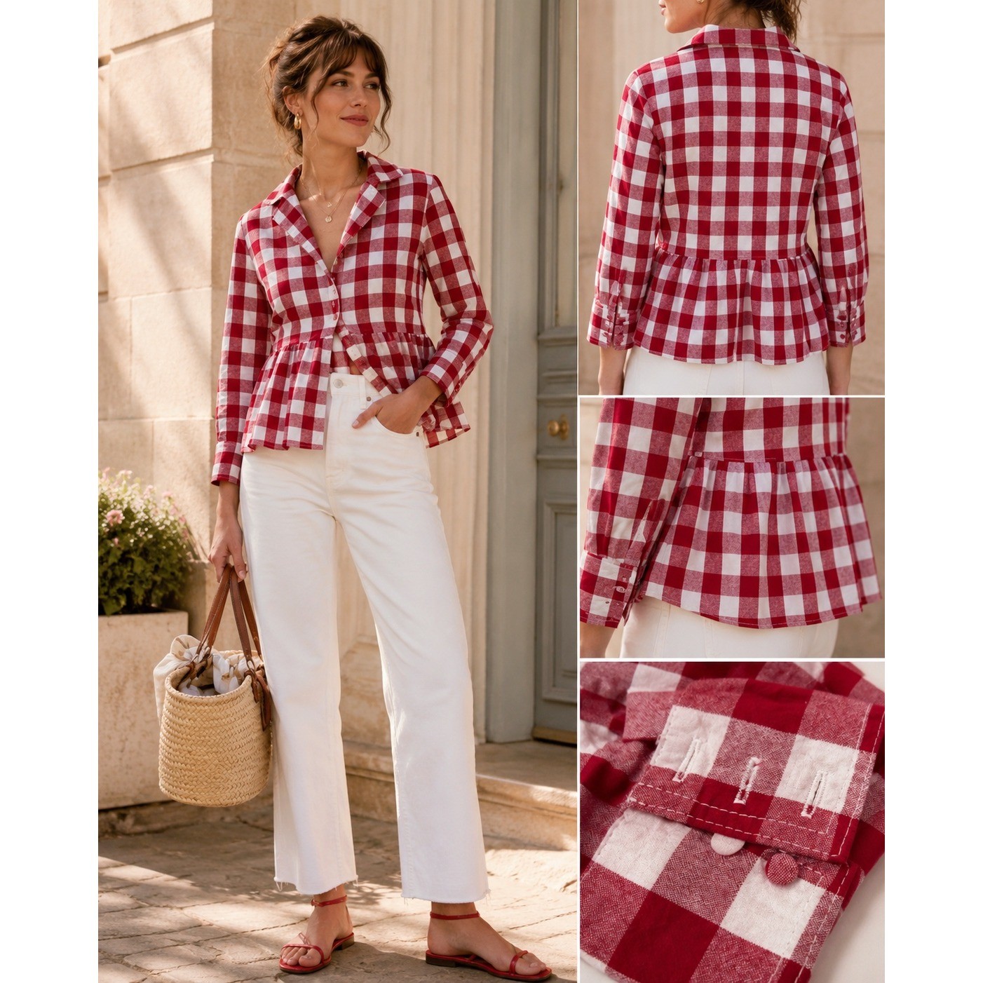 Pomander Place Scarlett Women’s Medium Red Gingham Preppy Blouse Tuckernuck