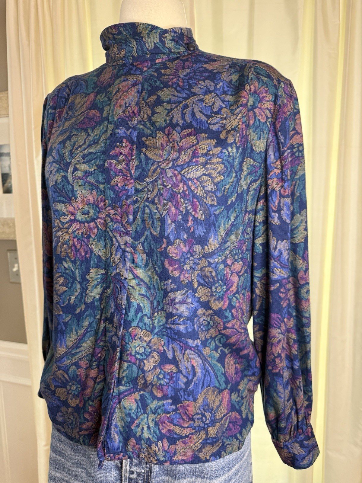 Vintage Pendleton Sophisticates Blouse Womens 12 Petite Rayon Floral Mock Neck