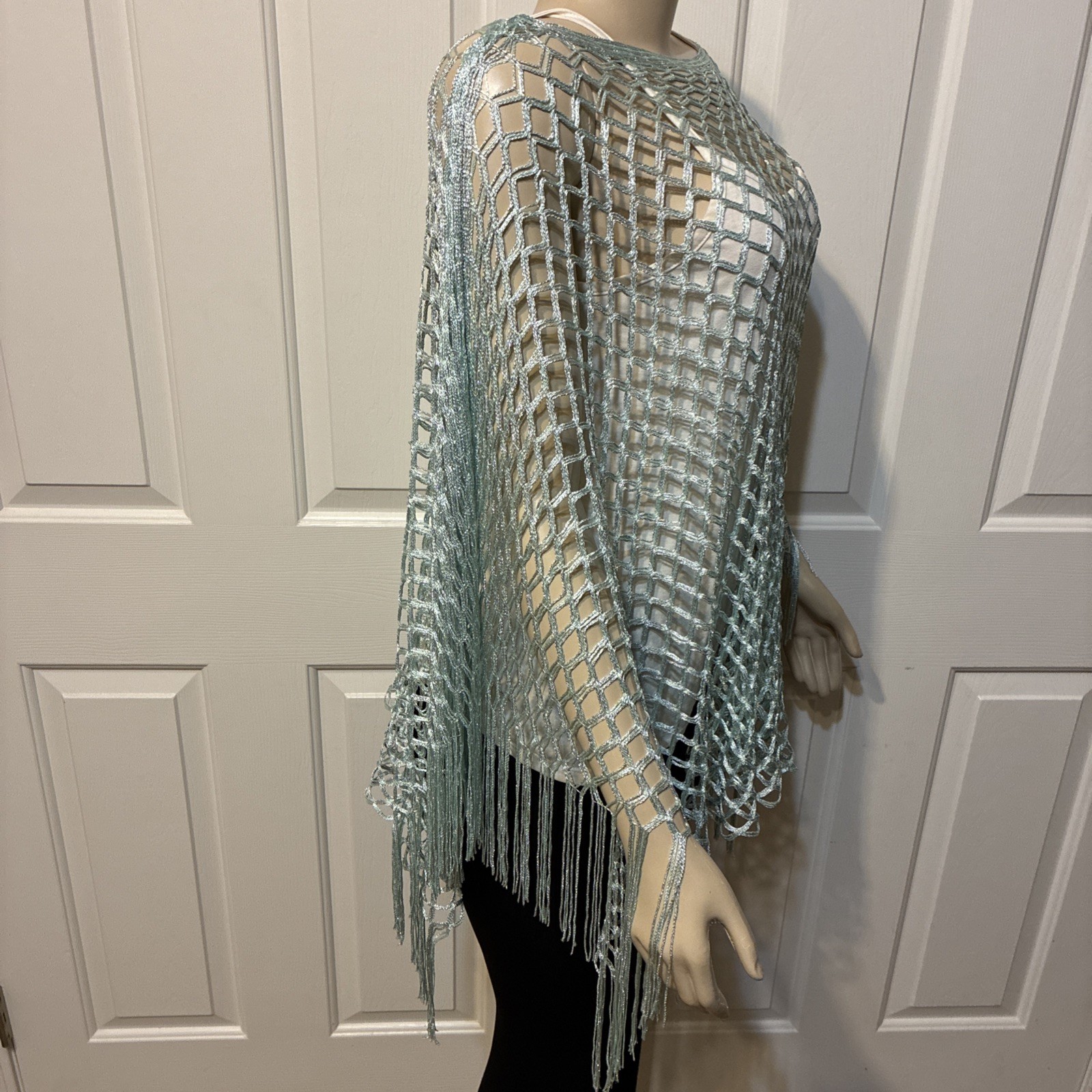 Charlie Paige Women’s Size One Poncho Shawl Cape Bohemian See Through Green