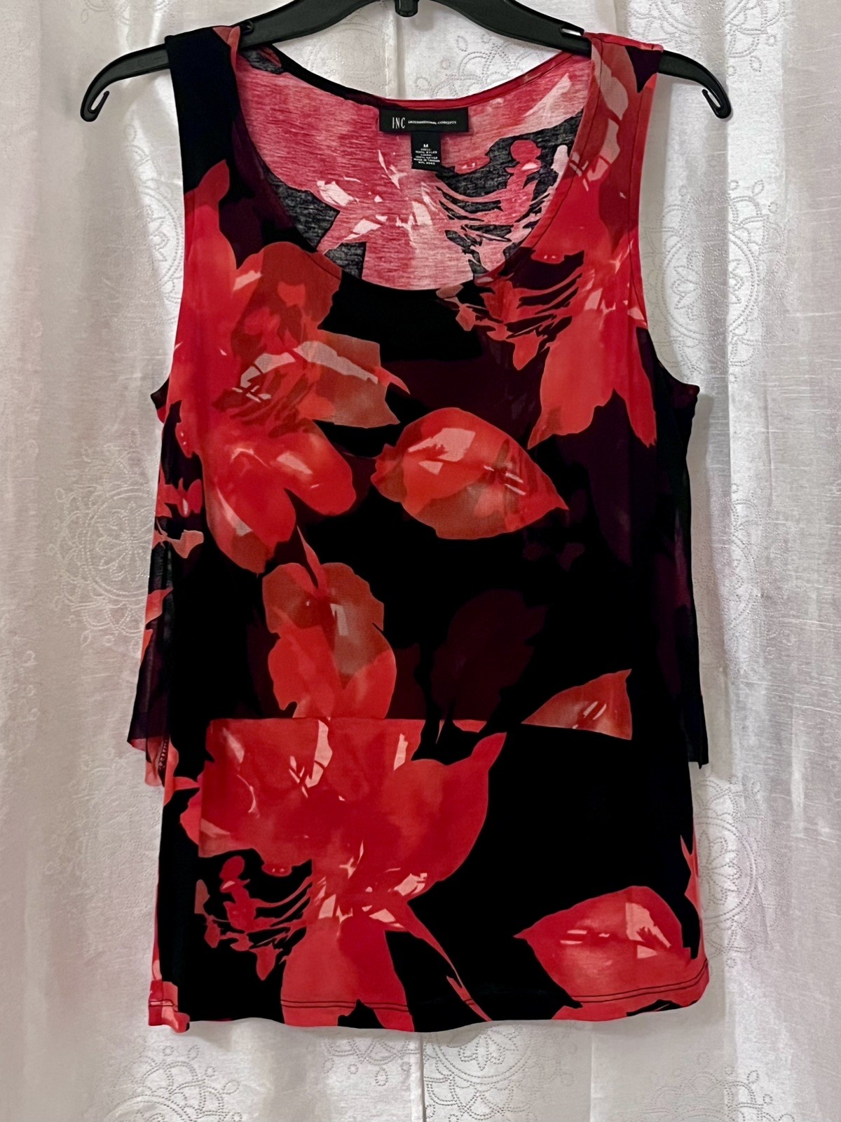 INC INTERNATIONAL CONCEPTS Women’s Tank Top Red/Black Flower Print Size M Medium