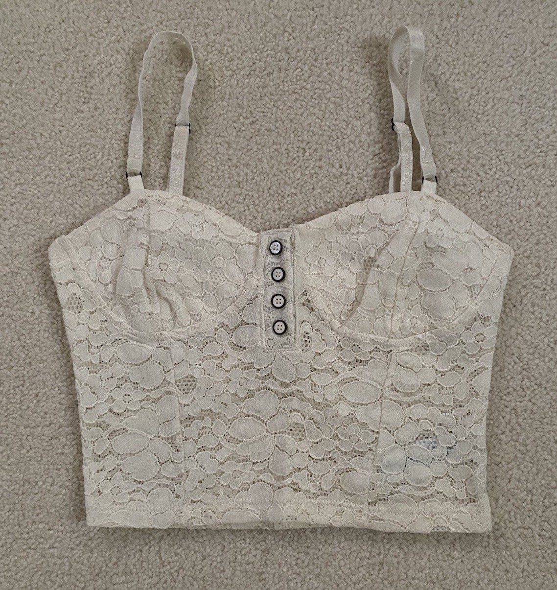 Forever 21 White Floral Lace Bralette Spaghetti Strap Cropped Cami Tank Top ~ S