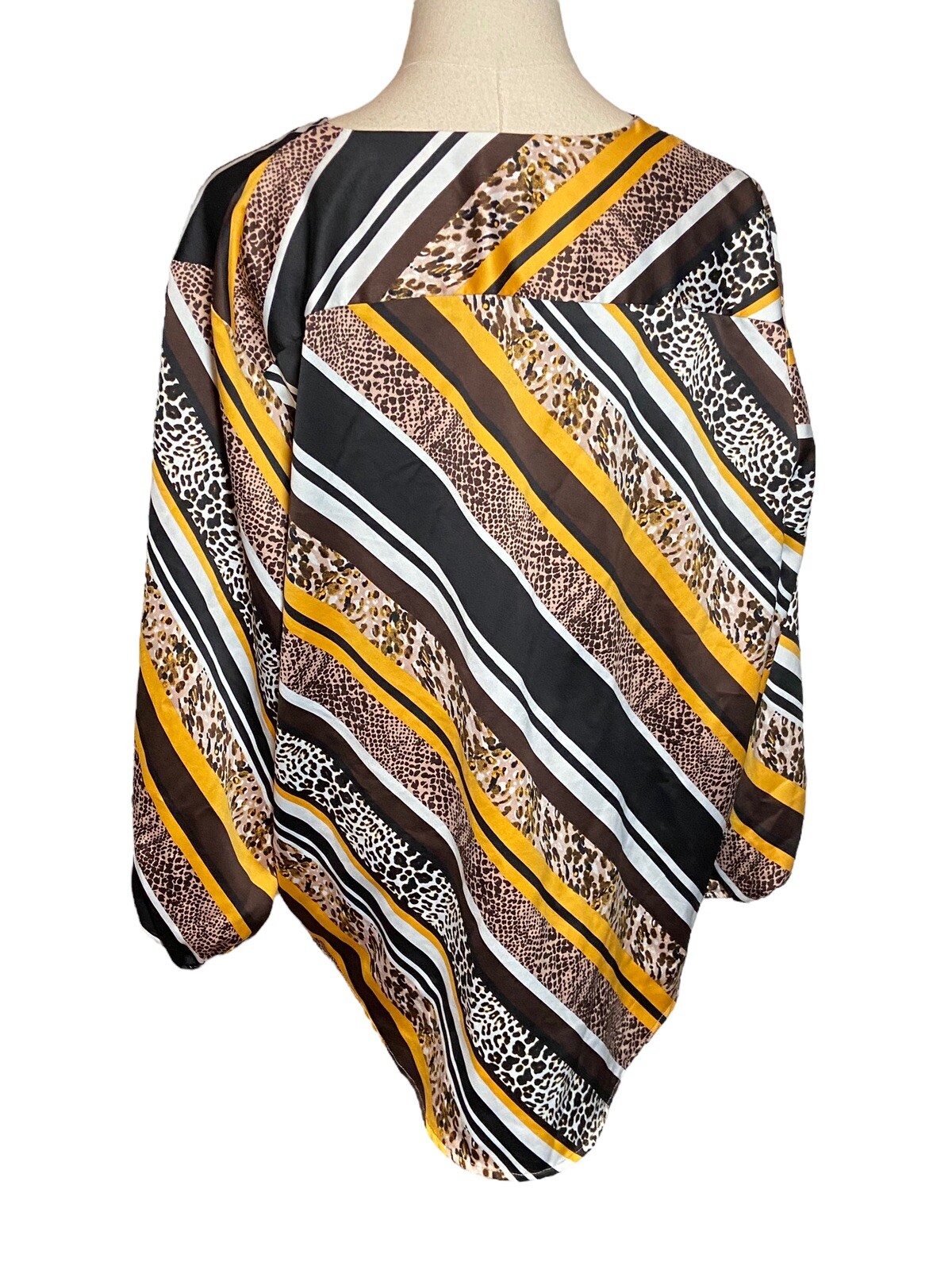 Andrew Marc New York Faux Wrap Blouse Blouson Animal Print Yellow Black XL