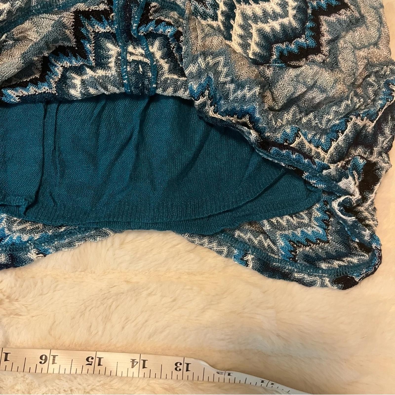 White House Black Market S Extra Slim Dark Teal Blue Grey Geometric Tunic Tank