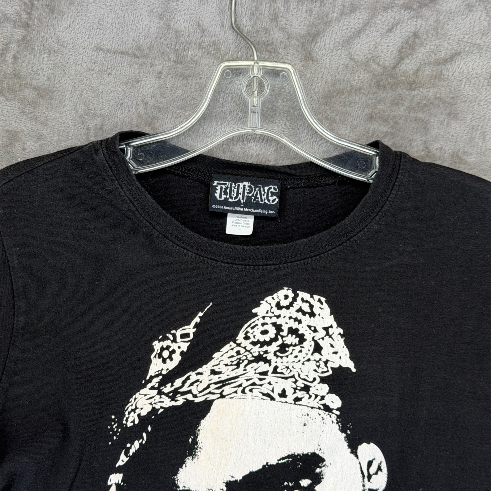 Tupac Shakur 2006 Vintage Graphic T-Shirt Black Womens Large Amaru AWA Hip Hop
