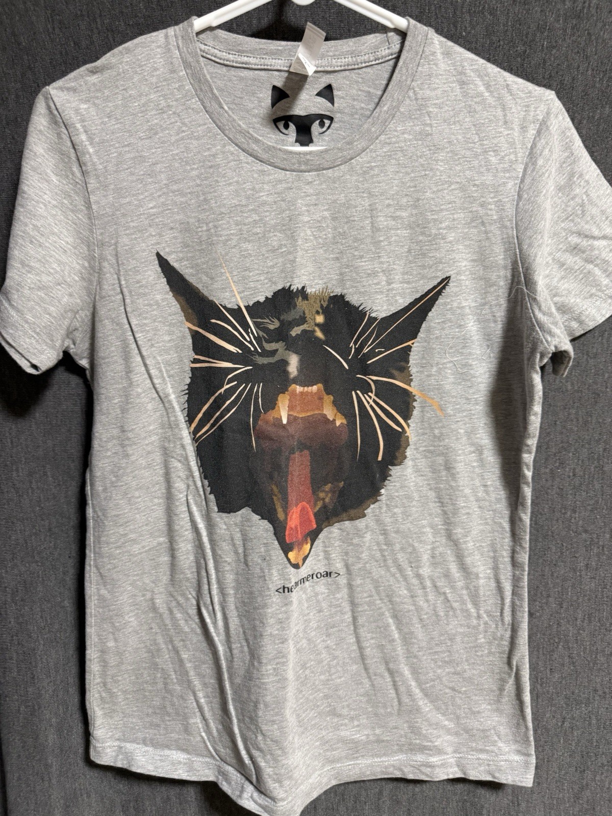 Next Level Women’s Gray Cat Graphic Print Crew Neck Short Sleeve T-Shirt L