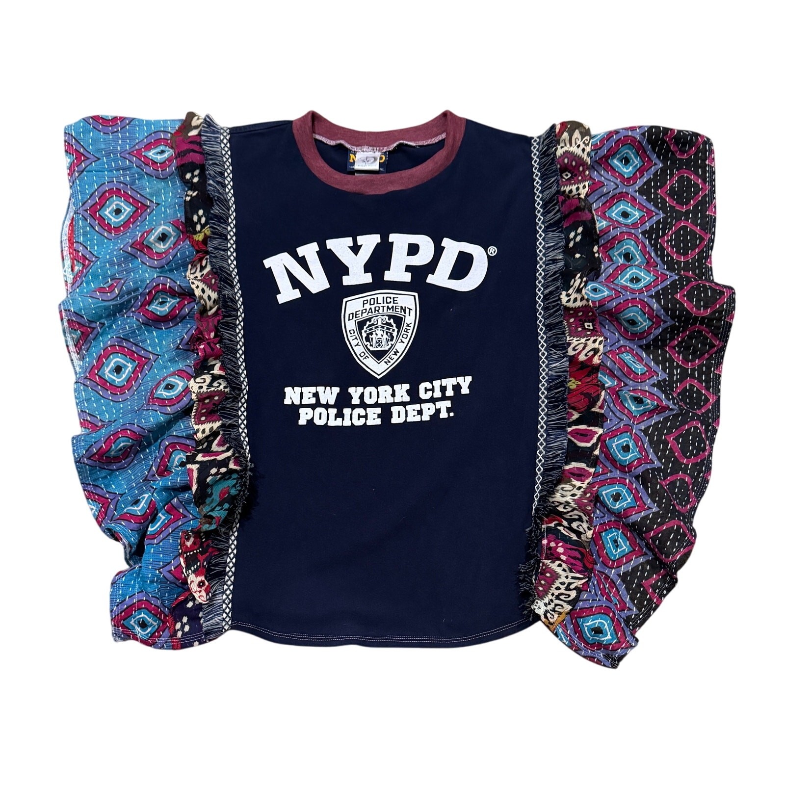 Upcycled NYPD Kantha Poncho Tunic One Size | SAME DAY SHIP or NEXT DAY