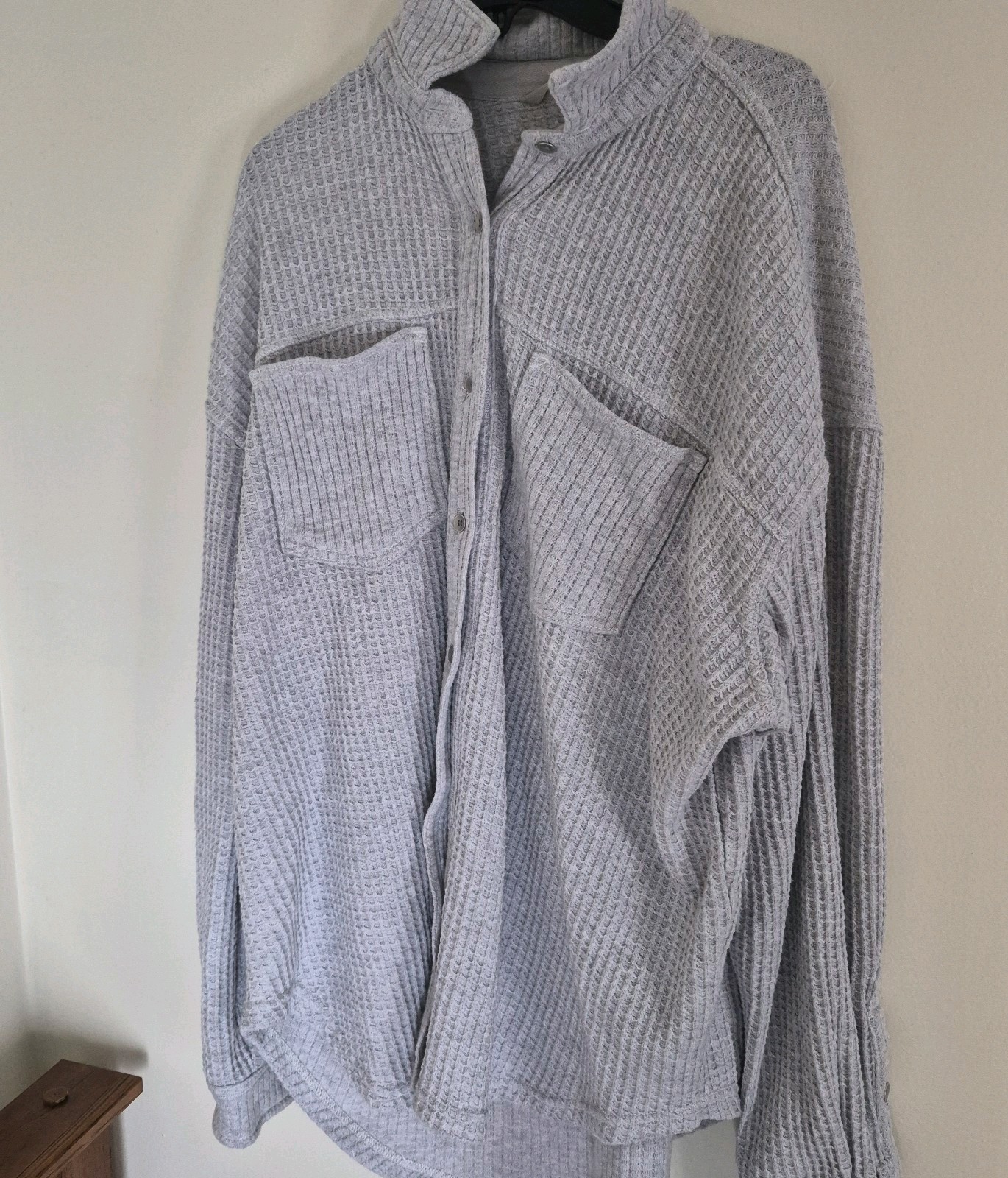 Aerie Xs Lighht Gray Waffle Knit Button Up Oversized Shirt