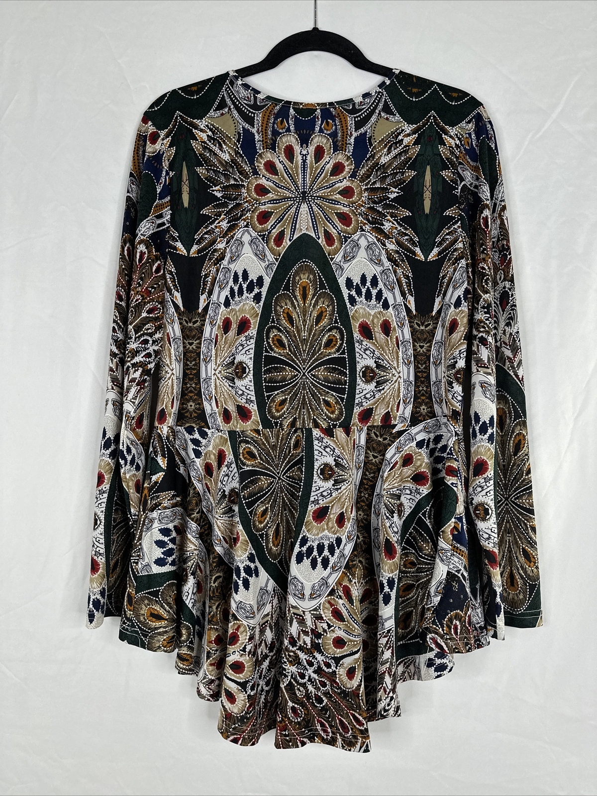 Caroline Morgan Tunic Top Womens Size 16 Peacock Feathers Half Zip Long Sleeve