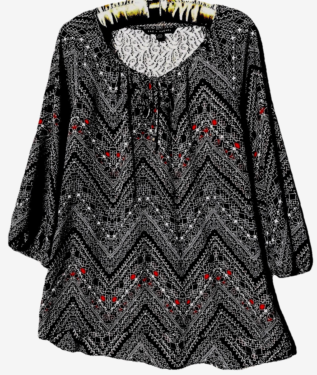 Zac & Rachel Top M Cute Silky Lace Trim Popover Shirt Blouse Women’s Size Medium