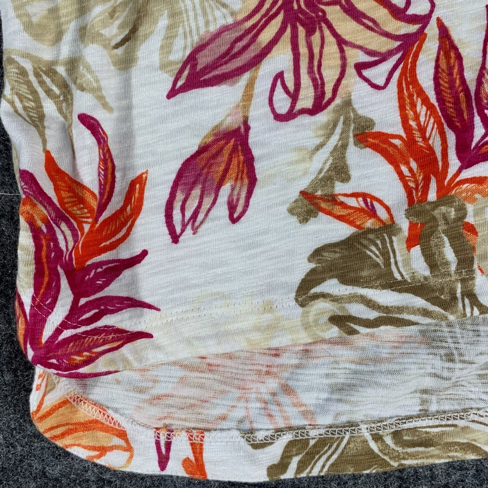 Chicos Top Womens 1 Medium White Orange Tropical Floral 3/4 Sleeve Coastal Beach