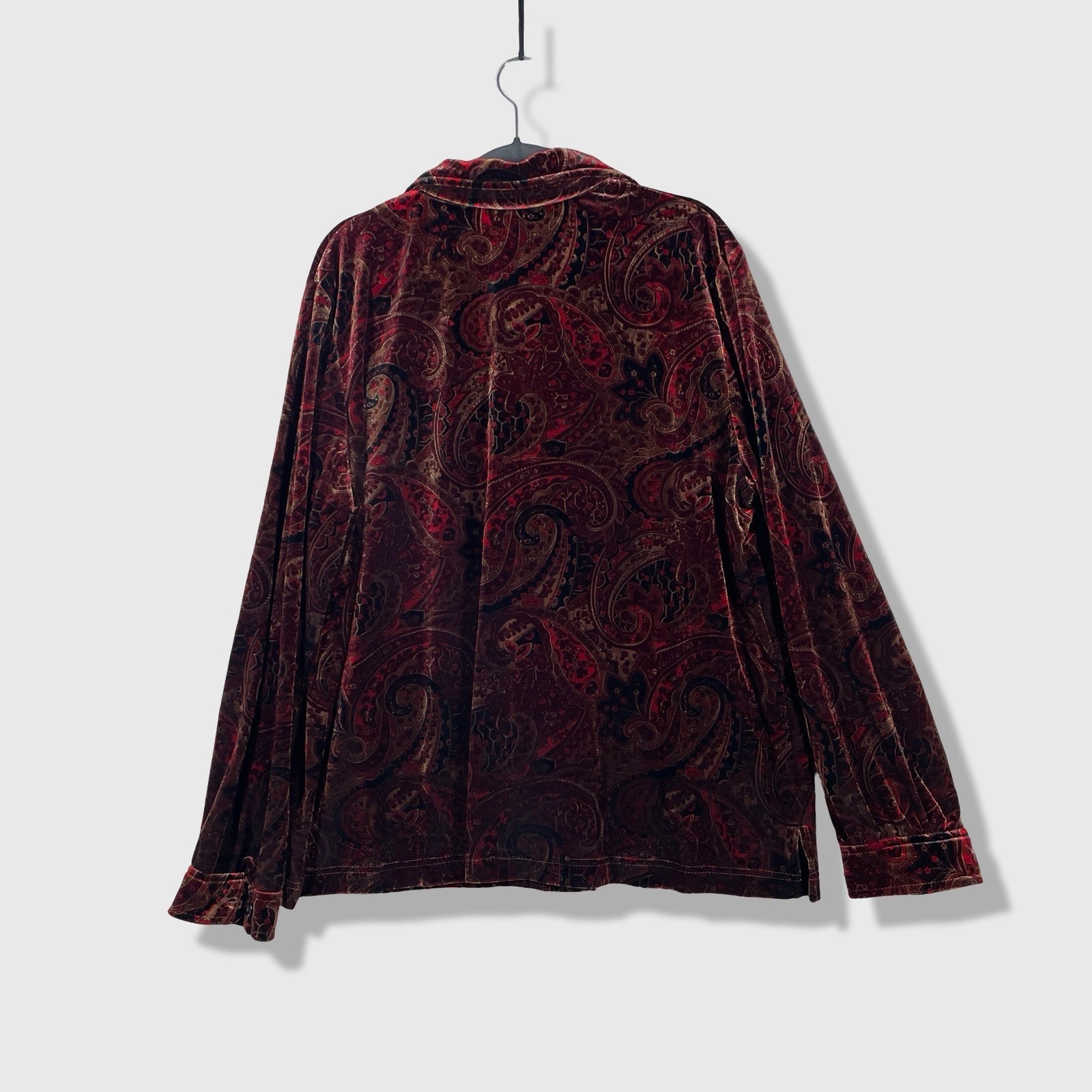 Sag Harbor Velvet Button Up Shirt Womens XL Red Paisley Vintage Goth Boho