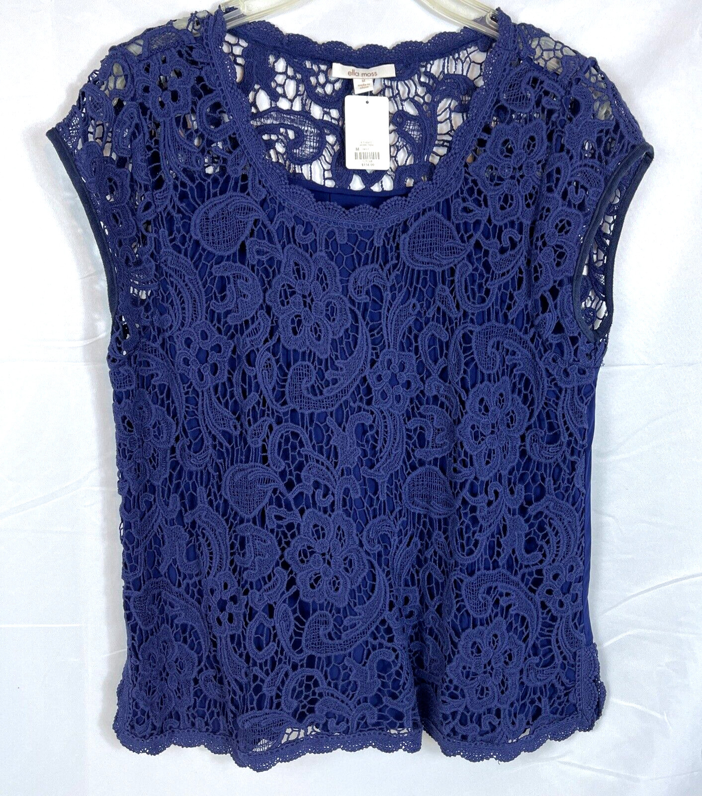 Anthropologie Ella Moss Womens Top Med Navy Sleeveless Eyelet Lined NWT $158