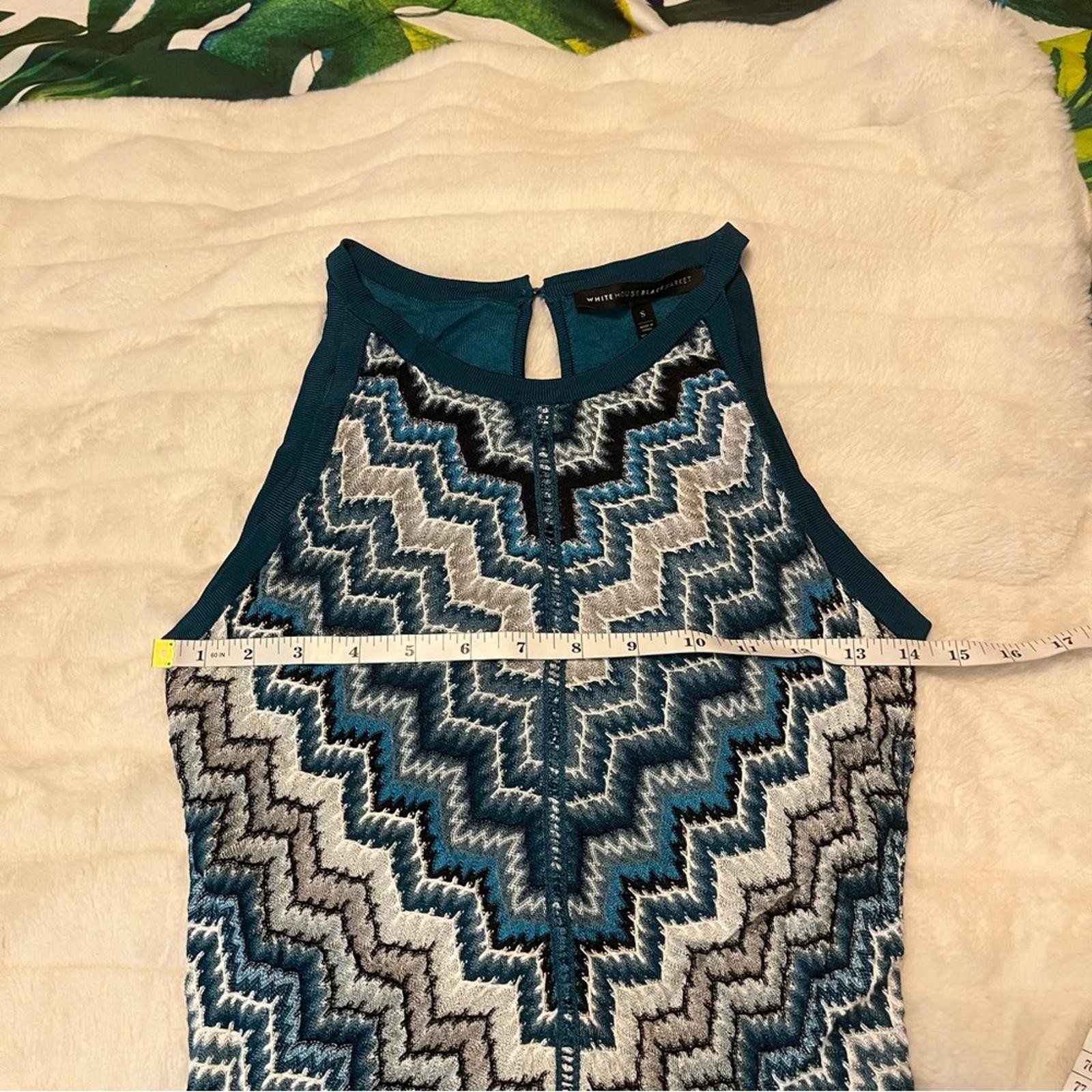 White House Black Market S Extra Slim Dark Teal Blue Grey Geometric Tunic Tank