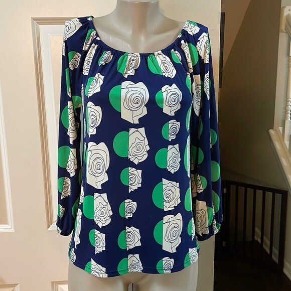 Tracy Negoshian colorful floral rose print top/ blouse, xs