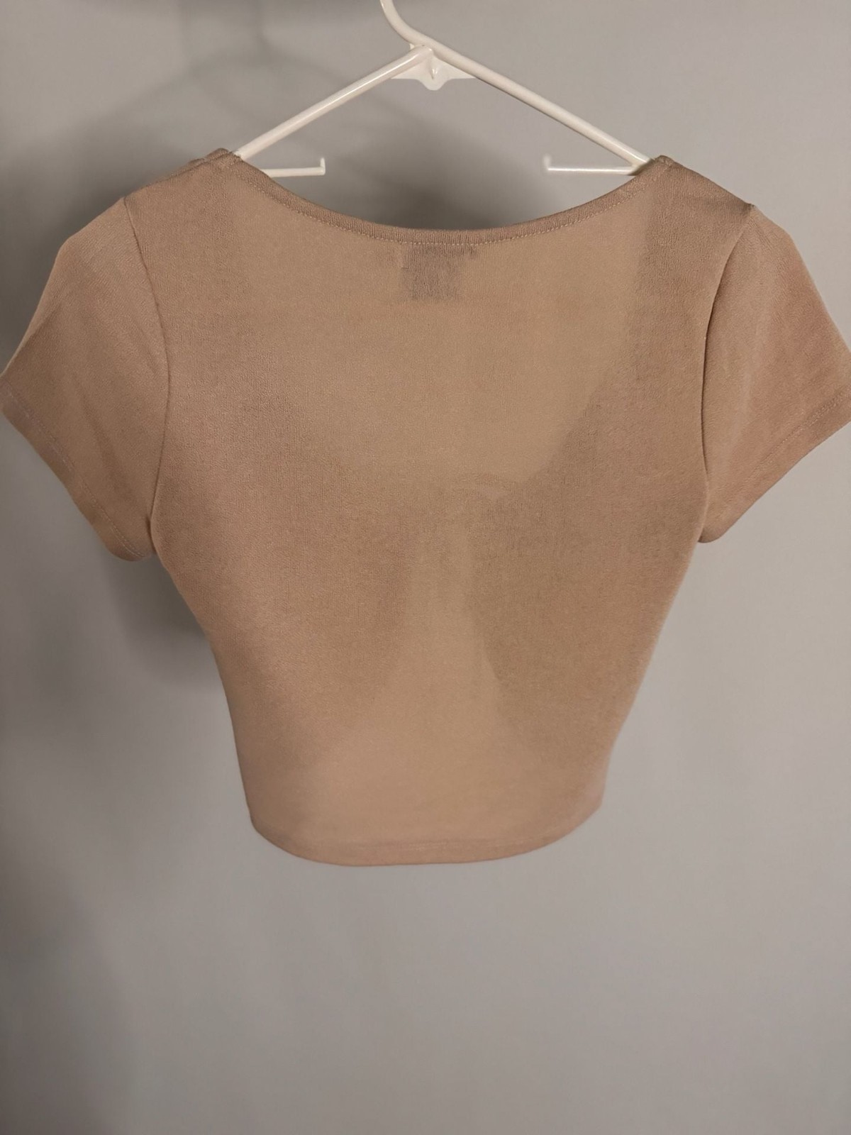 Princess Polly Tan Tie Front Short Sleeve Crop Top Size US 2