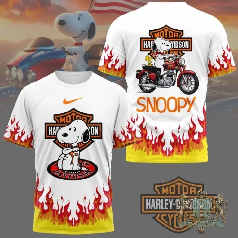 Snoopy Har-ley Flames Motorbike 3D Shirt Gift For Fans Unisex All Size