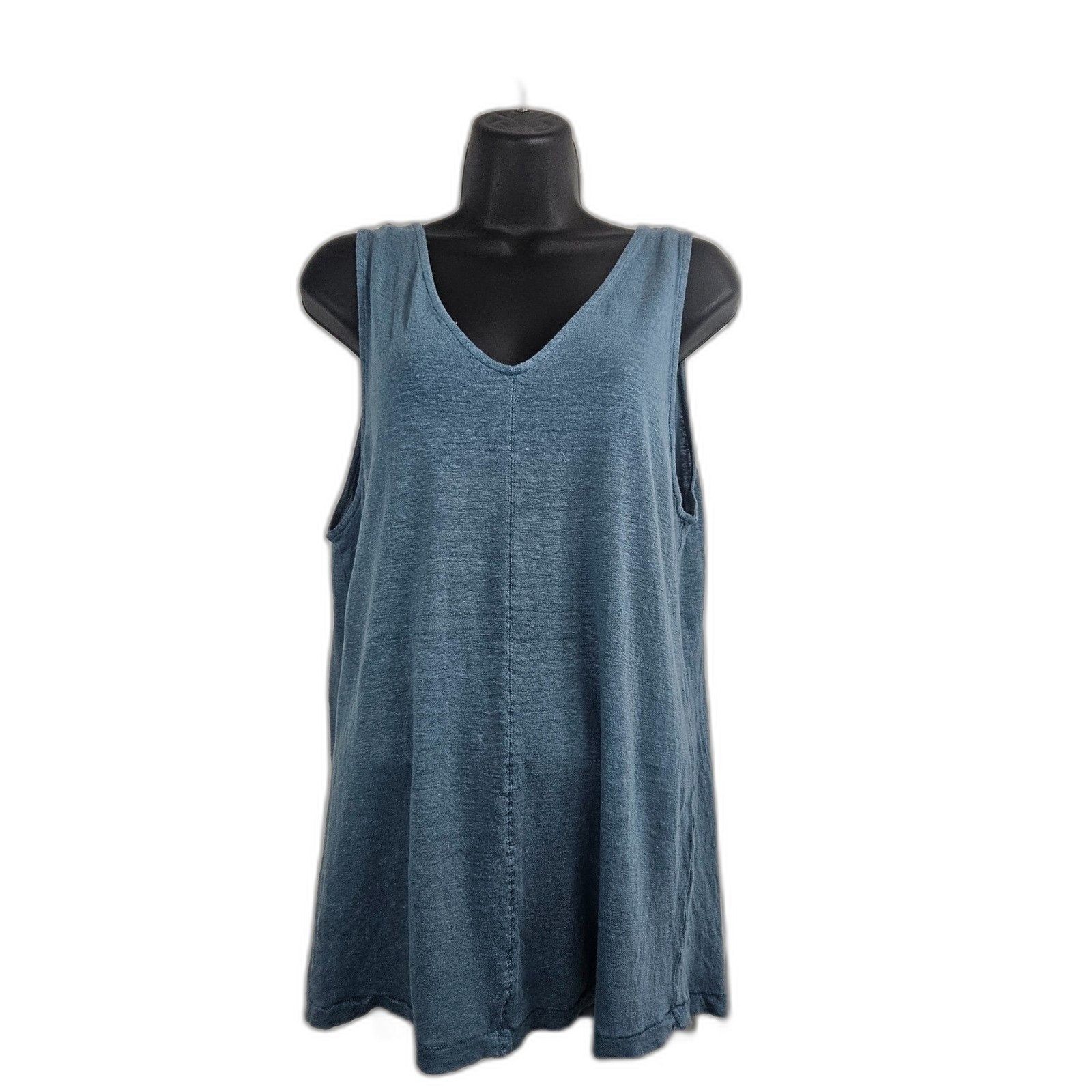 Sundance Mabel Linen Tank V-Neck Long Line Breathable Women’s L Blue
