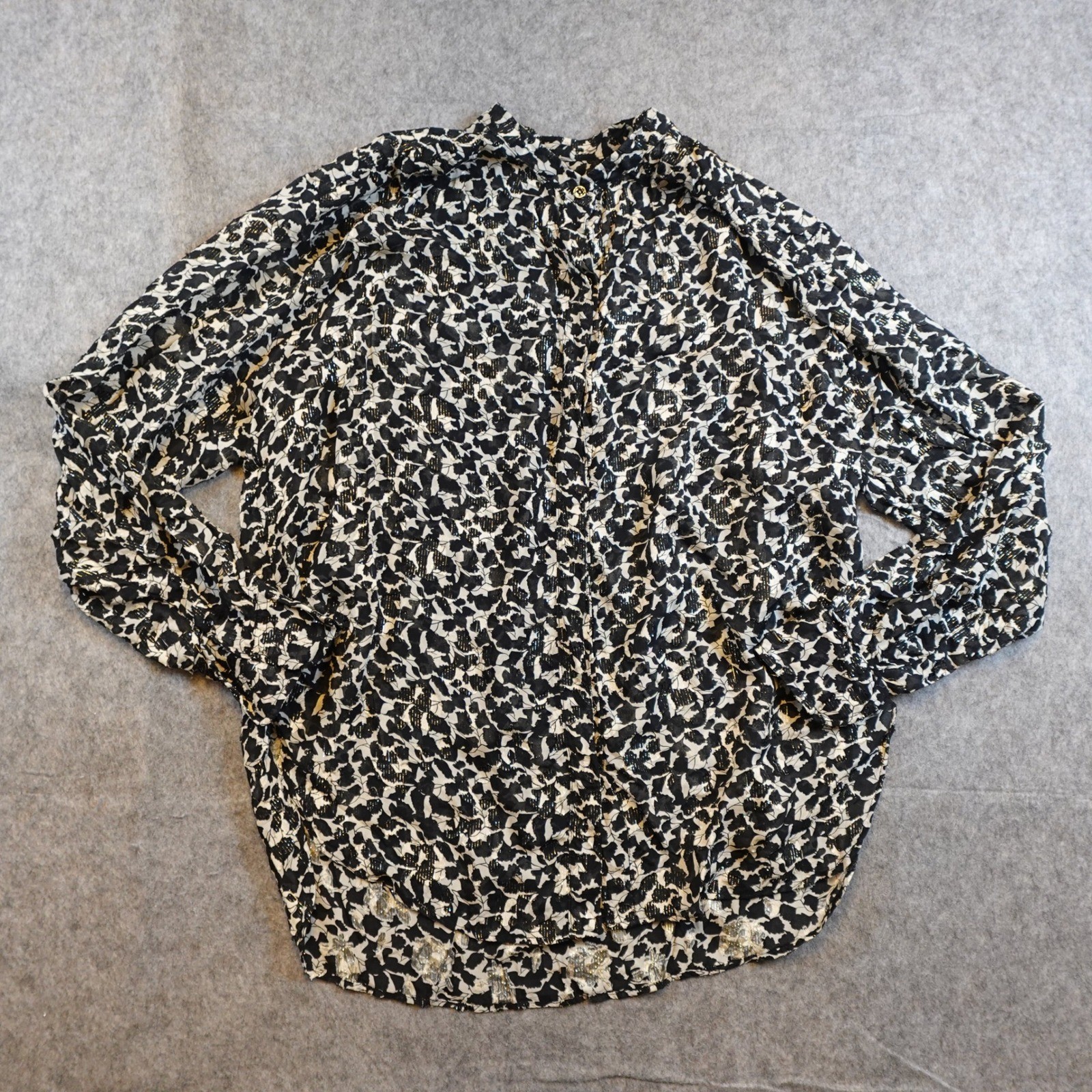 Isabel Marant Top Women XS 34 Black White Daws Blouse Floral Metallic Fil Coupe