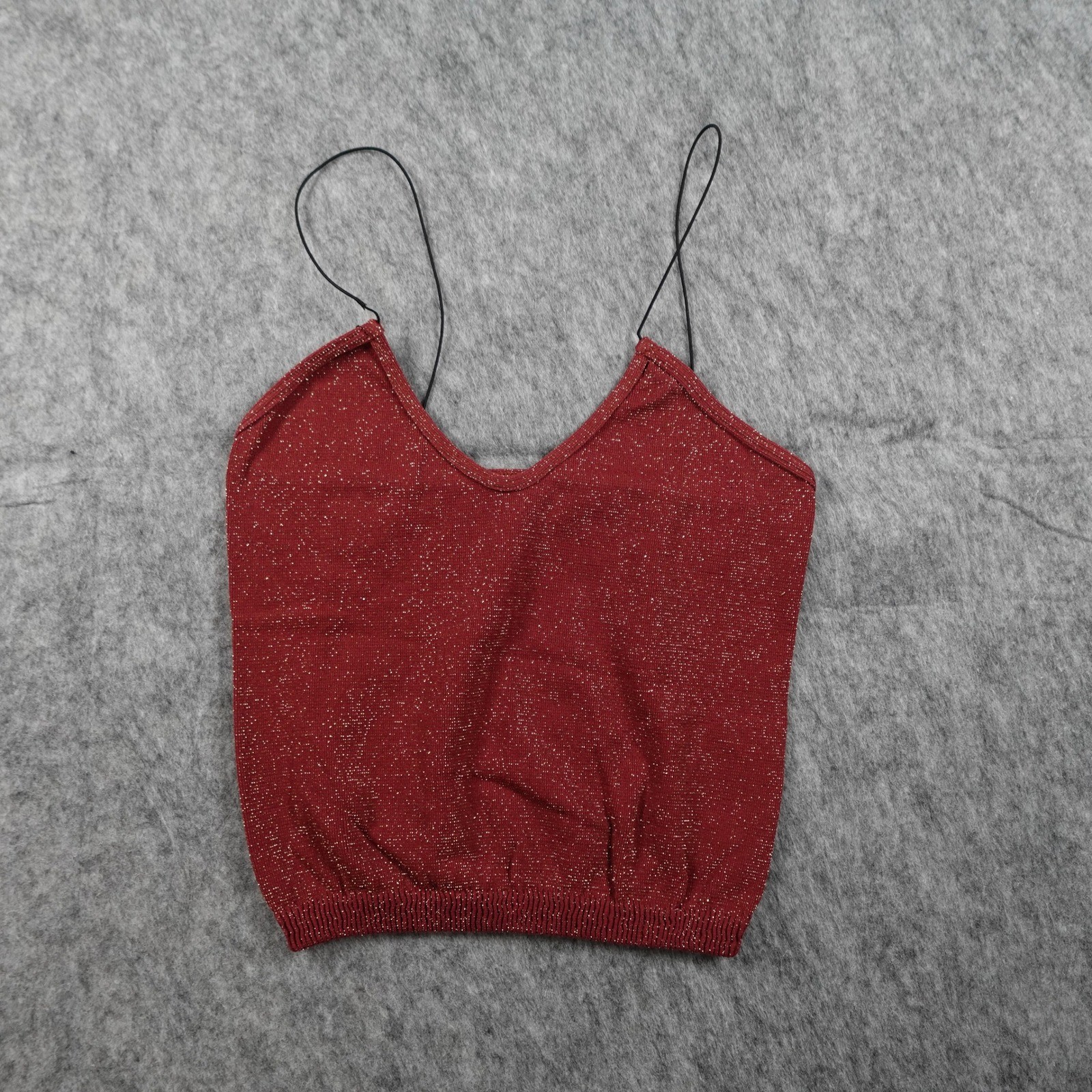 Free People Top Women S/M Red Metallic Shimmer VNeck Spaghetti Strap Cami Brami