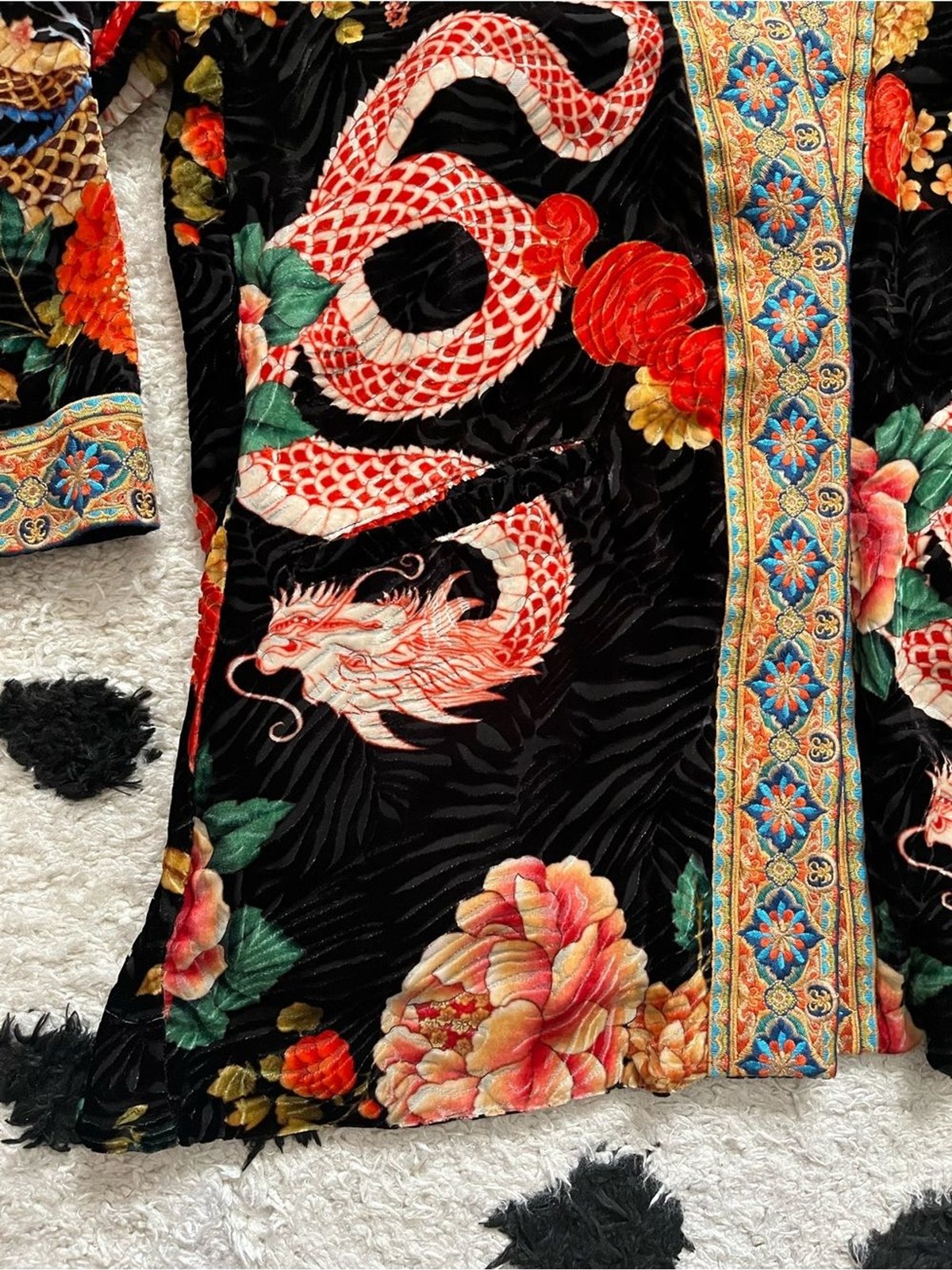 Johnny Was size XS Merhawi Kimono Black Velvet Dragon Kimono Jacket Embroidery