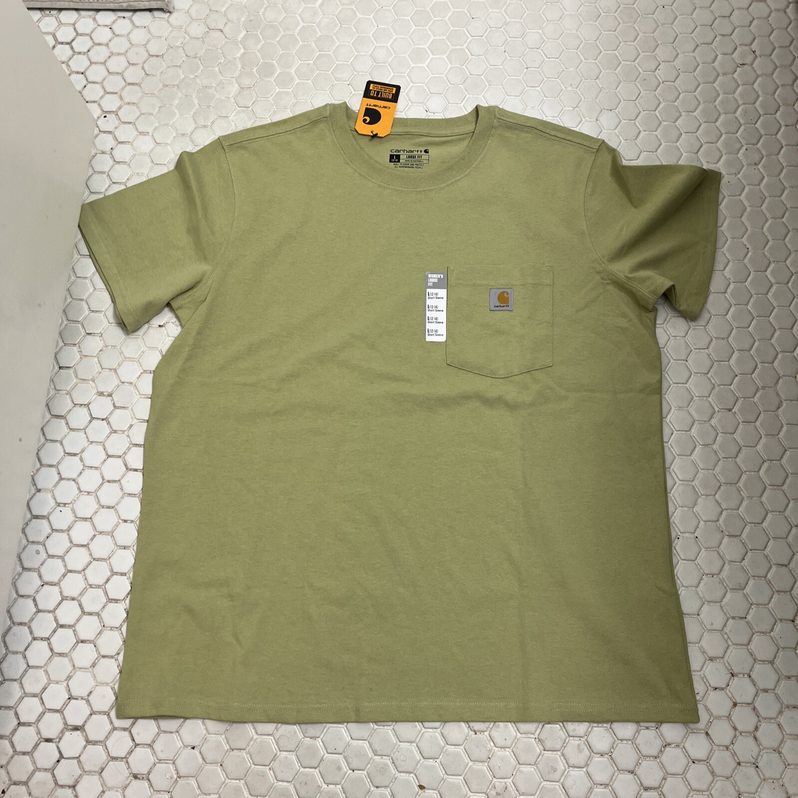 CARHARTT LOOSE FIT HEAVYWEIGHT S/S POCKET WOMENS LG 12-14 OLIVE NWT