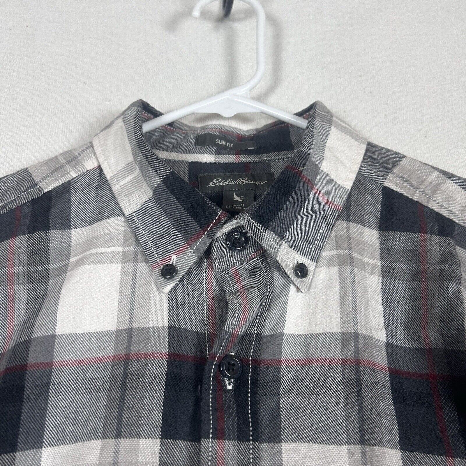 Eddie Bauer Womens Plaid Long Sleeve Button-Down Shirt Size Small Slim Fit Gray