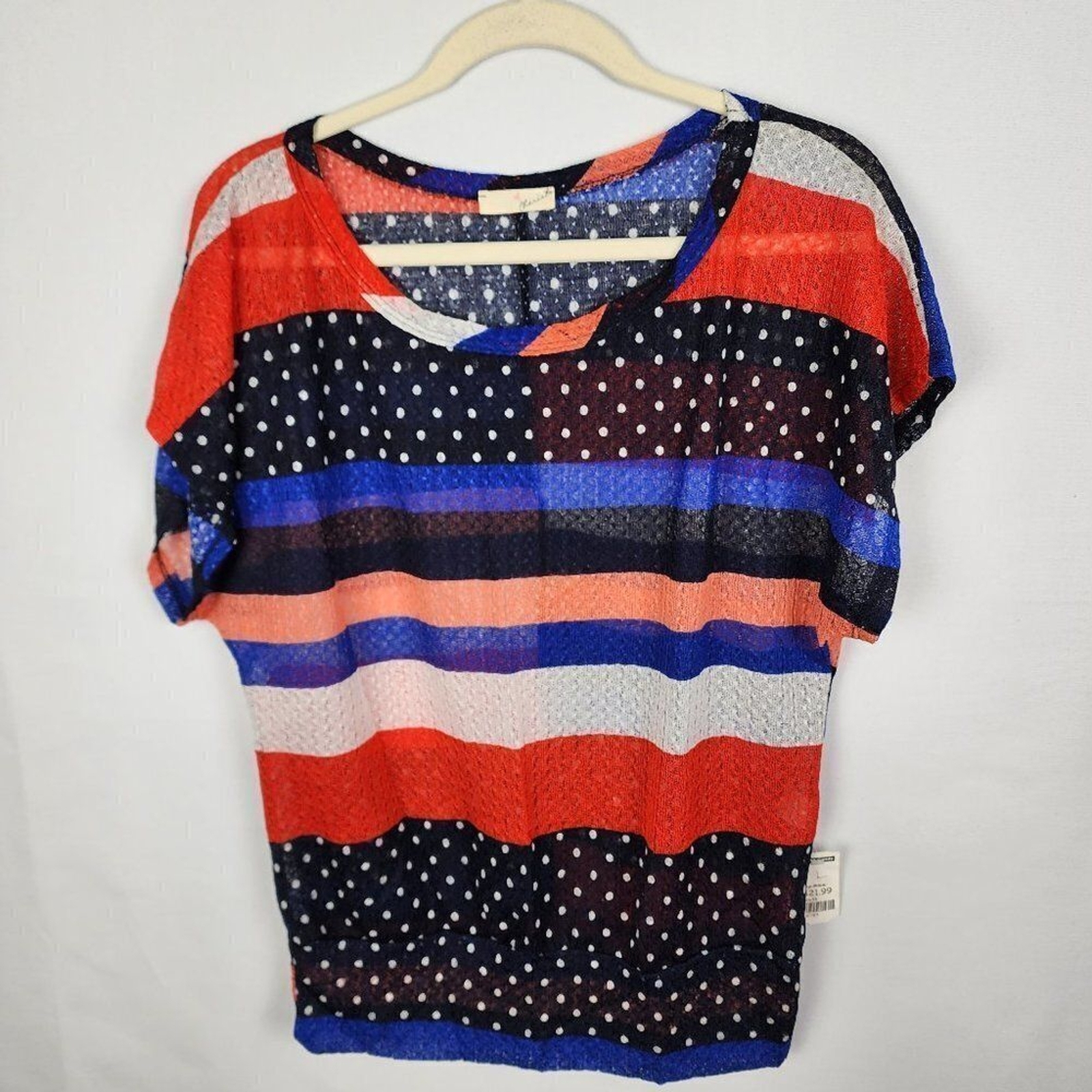 NWT Cherish Multicolored Stripped Top Large patriotic usa holiday