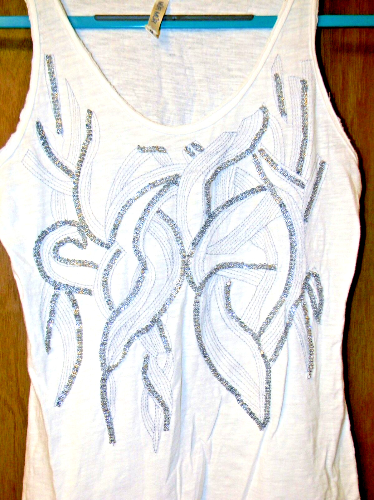 Anthropologie Murmur Mur Mur White Silver Beaded Sequin Tank Top Medium