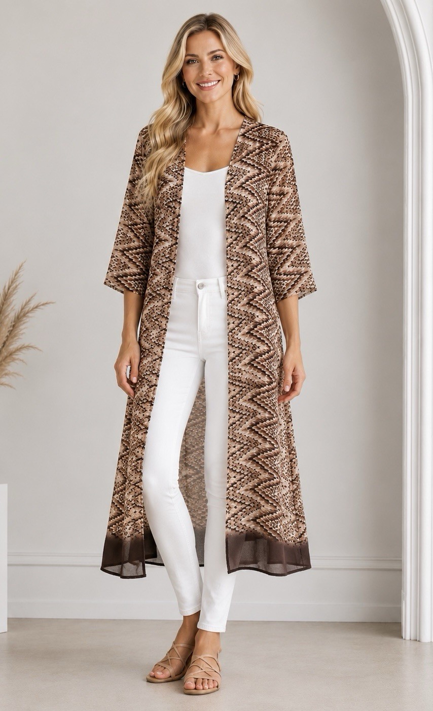Womens Sheer Geo Print Kimono Duster Top Size XL Long Maxi Summer Boho Chic