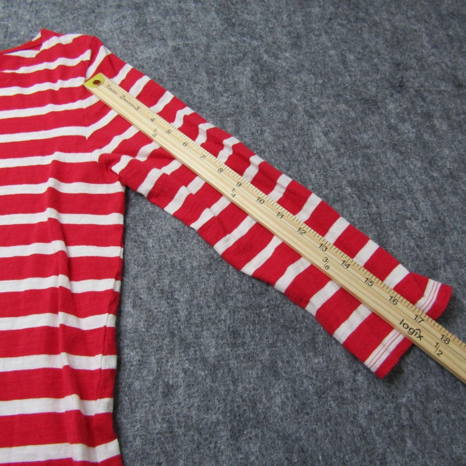 Old Navy Red White Striped Cotton Boat Neck 3/4 Sleev Blouse Top Shirt Women’s L