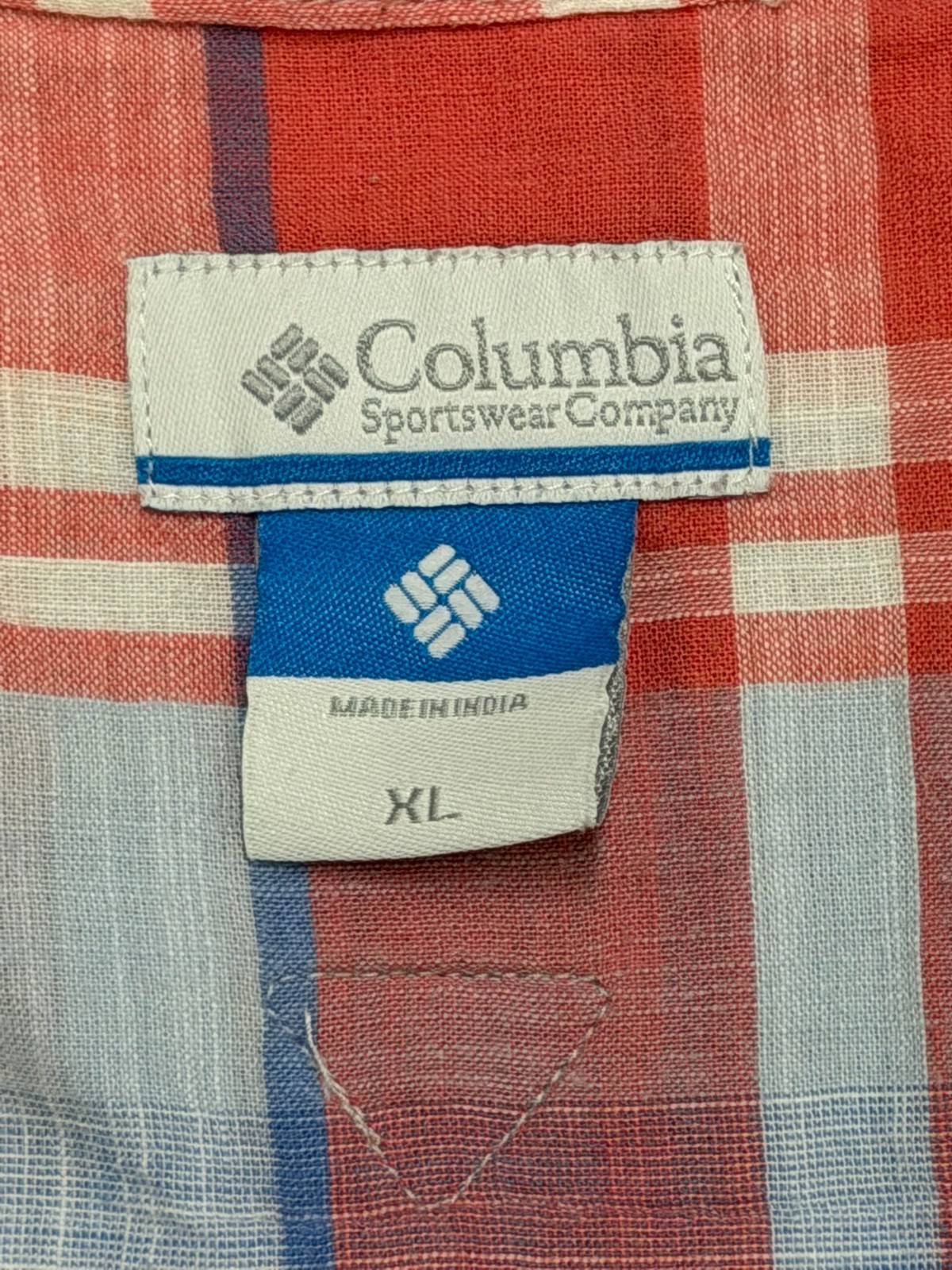 Columbia PFG Women’s XL Red Blue Plaid Roll Tab Fishing Shirt 100% Cotton