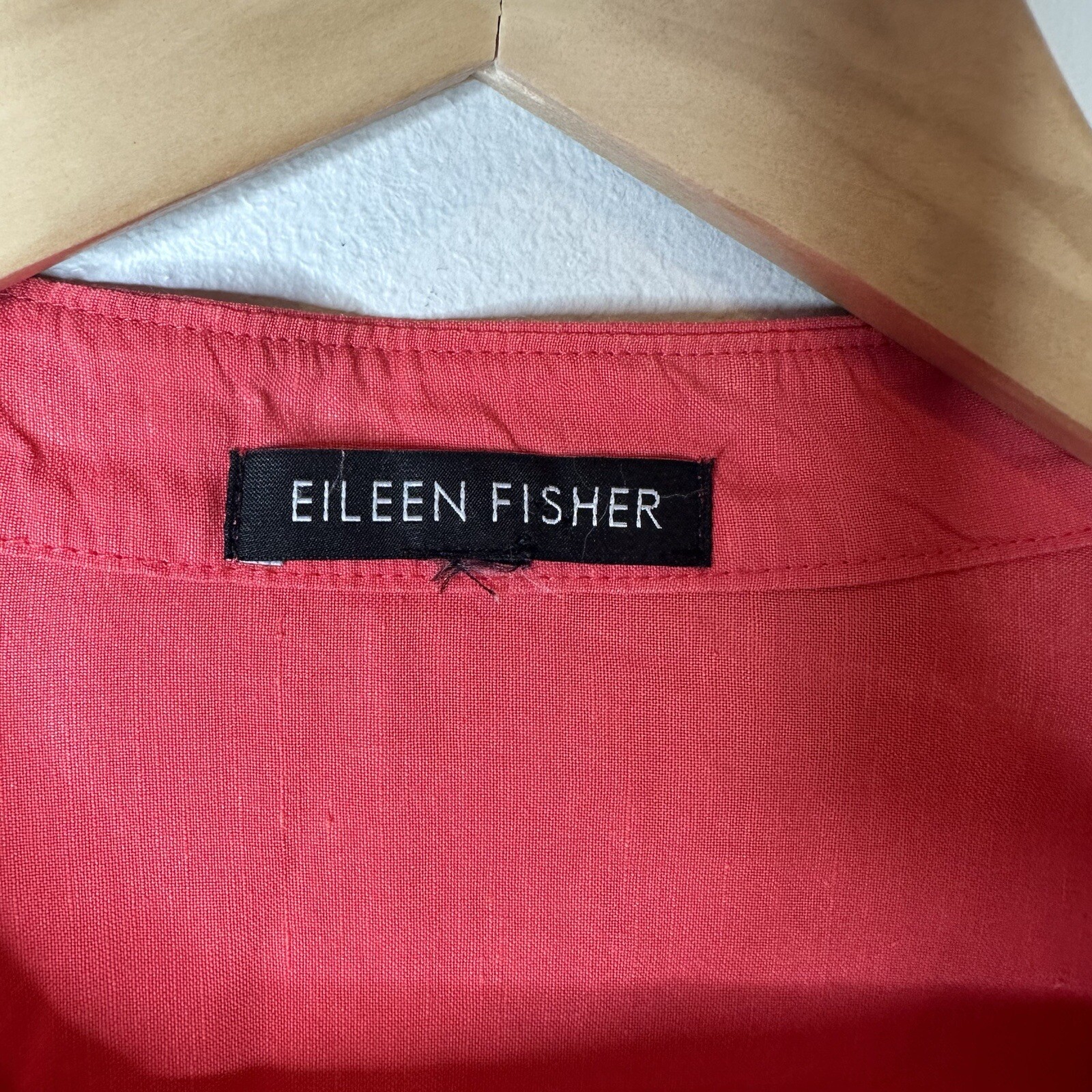 Eileen Fisher Top Womens Red Stretch Linen Blend Button Boho Lagenlook Sz S