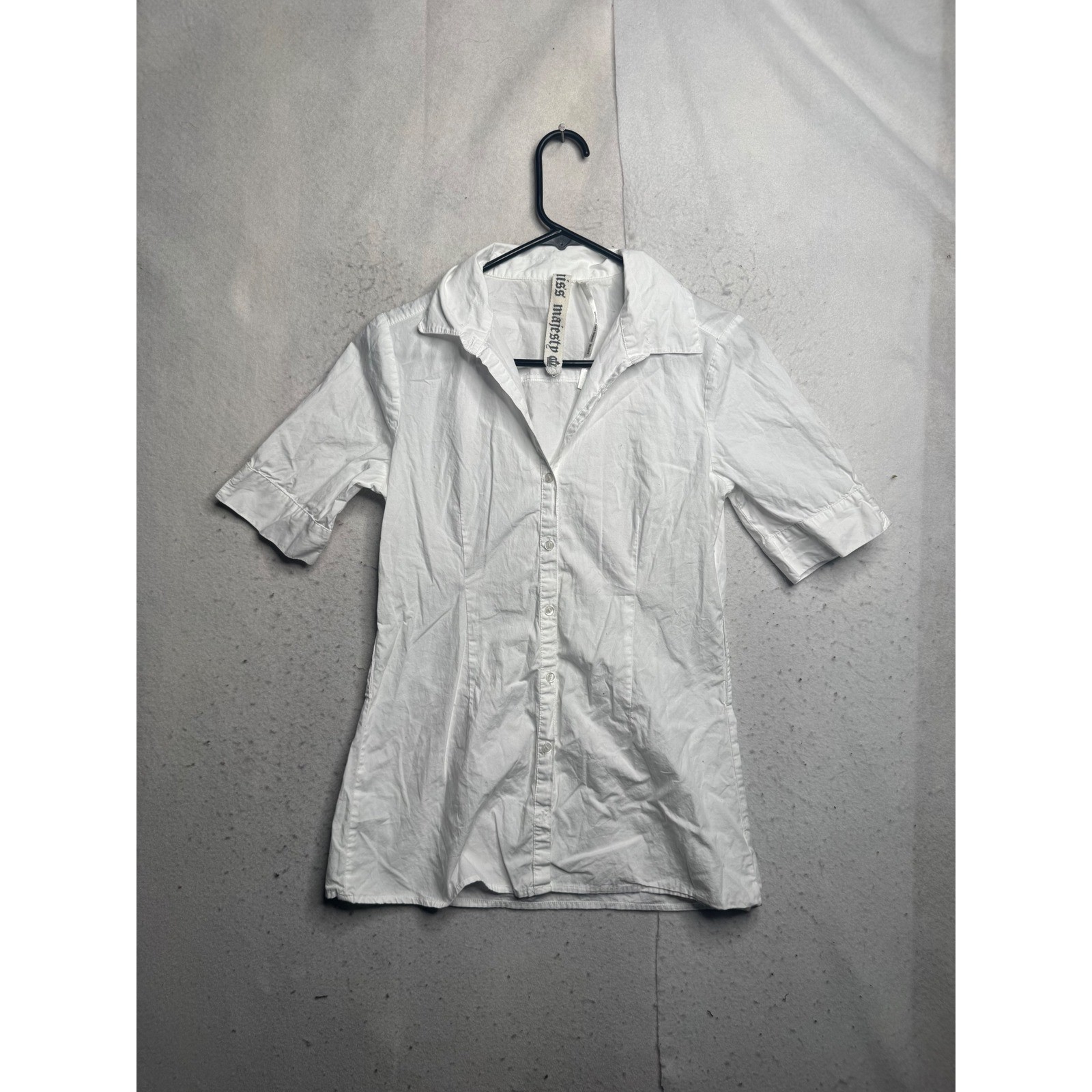 Miss Majesty White Cotton Short Sleeve Button Down Shirt Size L RN63619
