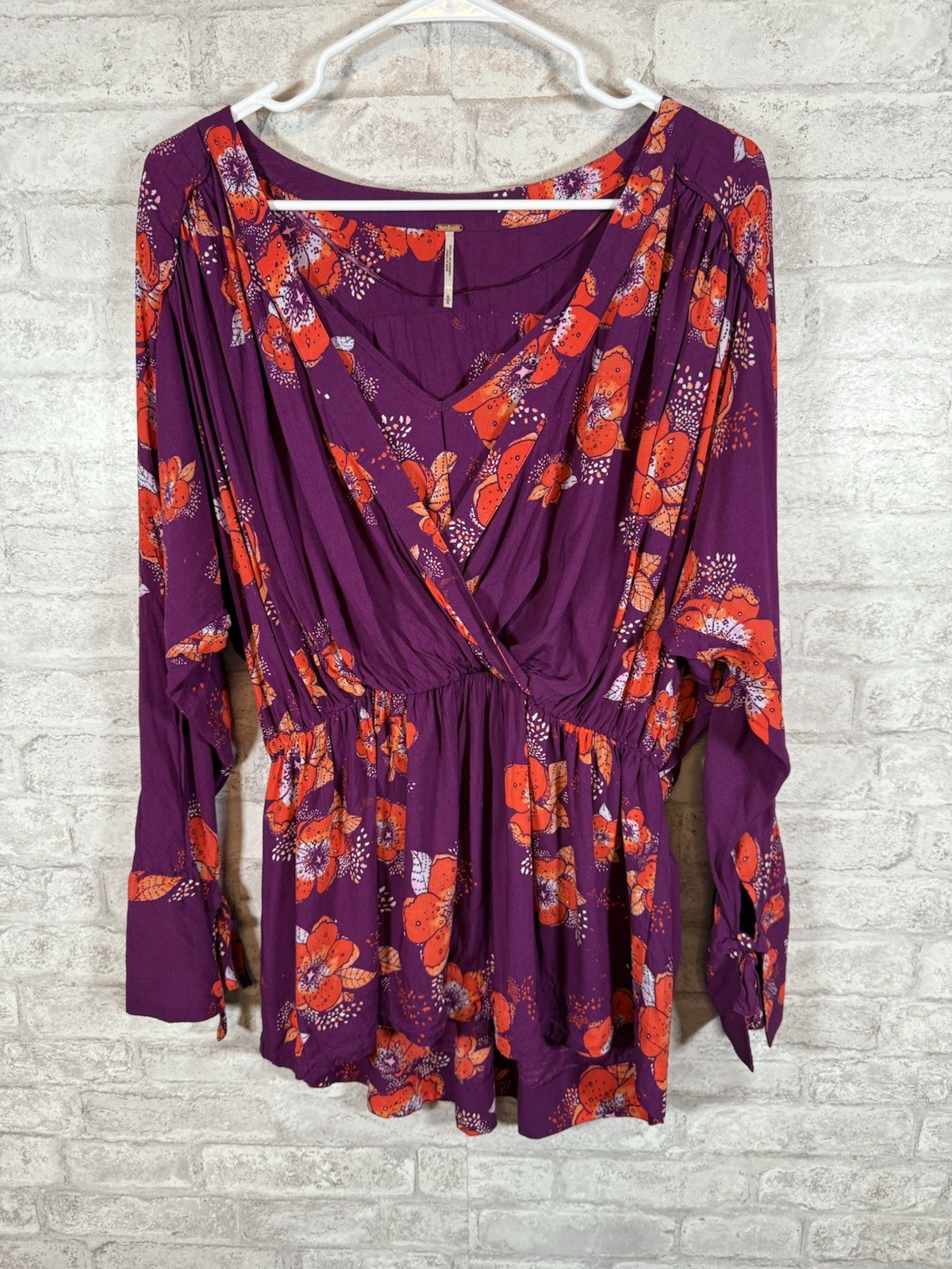 Free People Tuscan Dreams Top Printed Tunic Purple Plum Blouse Size Small