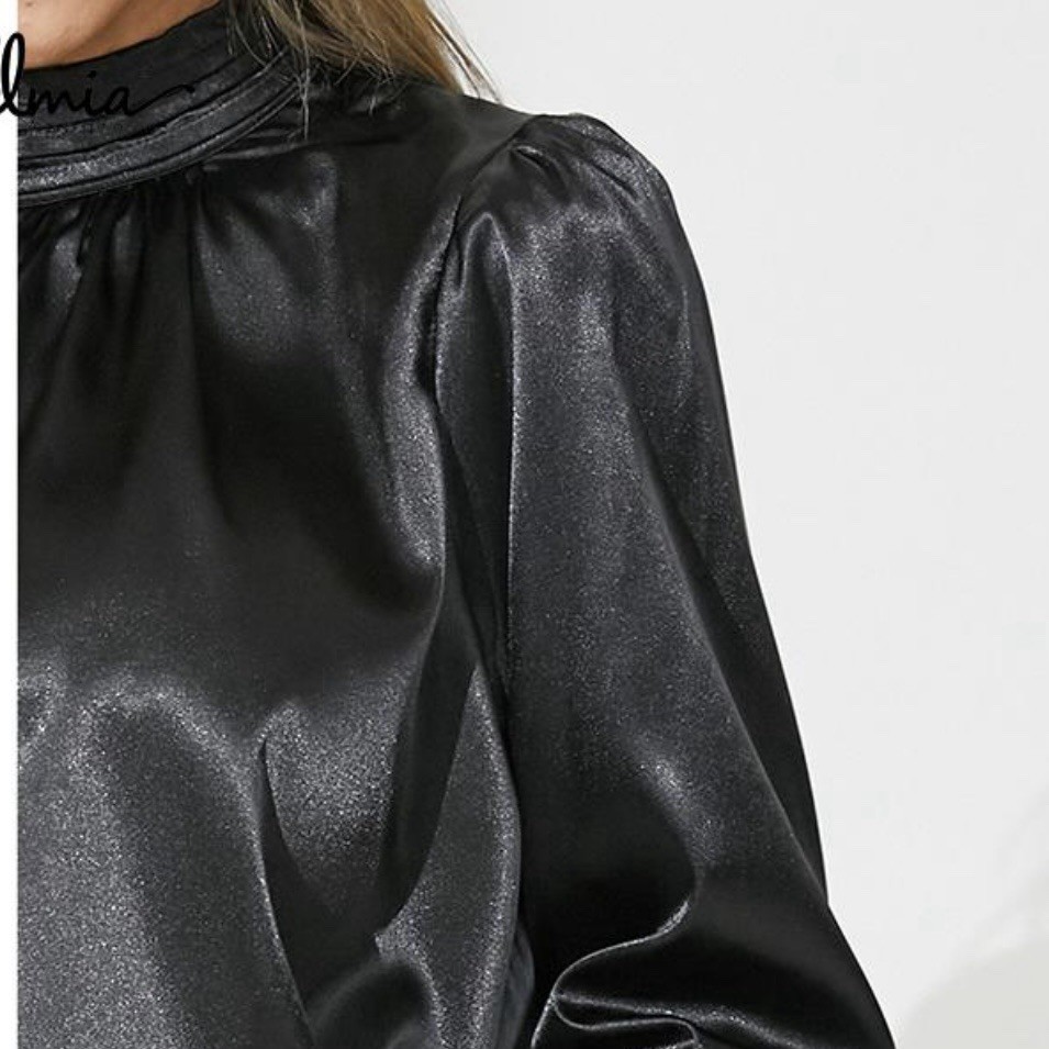 Celmia 5X Women’s Long Sleeve Satin-like Blouse Pullover Back Button Neck Bow